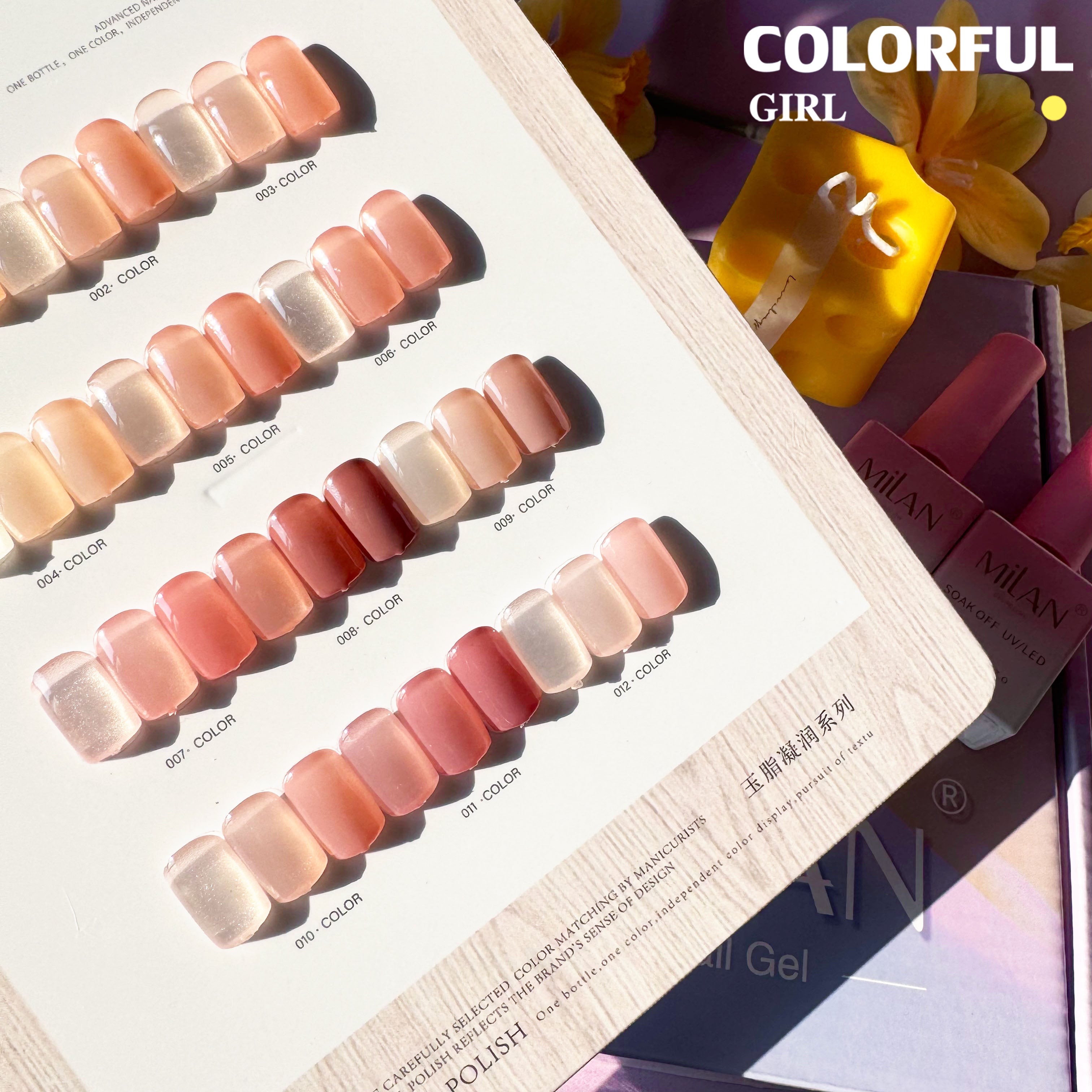 MILAN 12 สี สามคอลเลกชัน สีเจลไซรัป โทนชมพู Ice Peach แถมฟรีชาร์ทสี