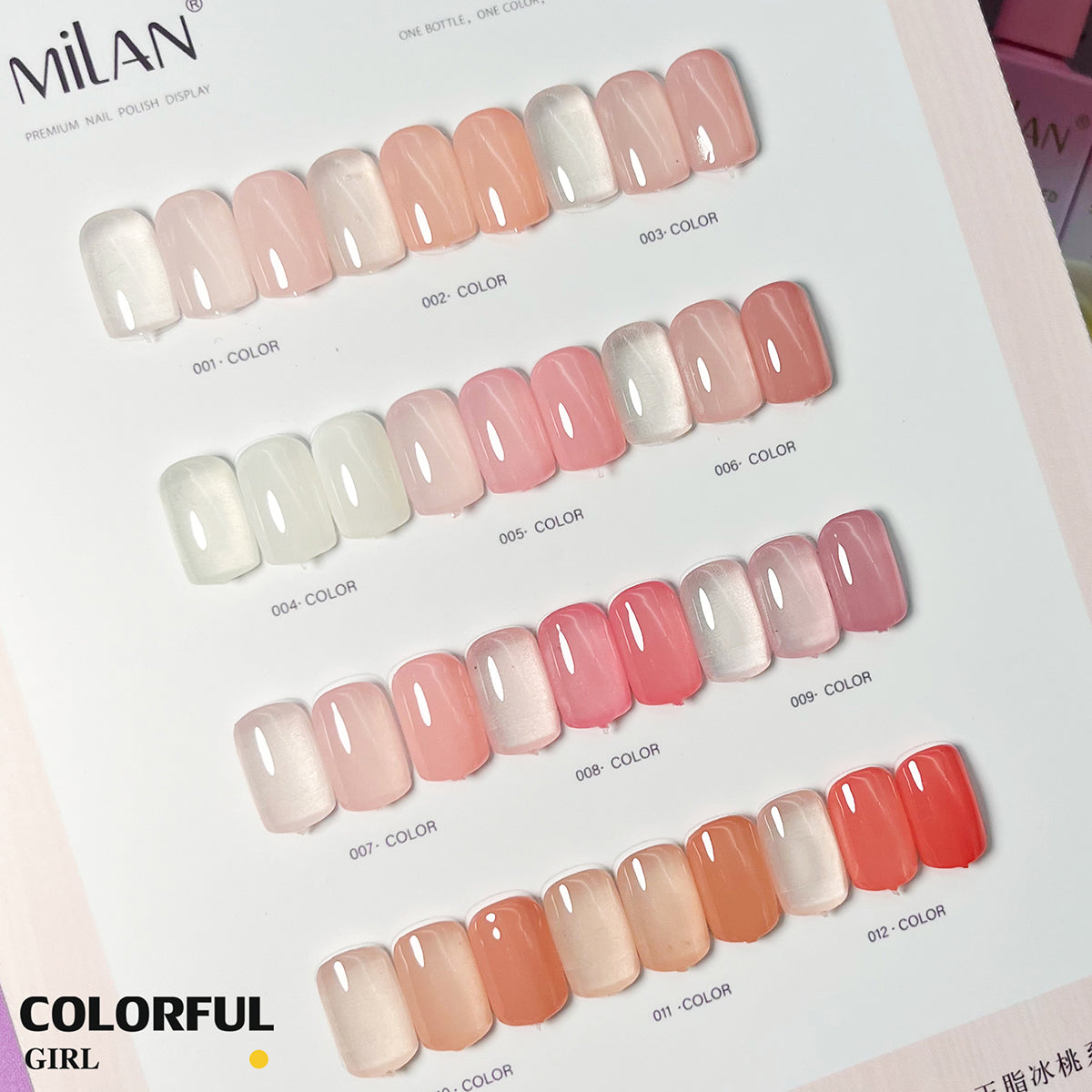 MILAN 12 สี สามคอลเลกชัน สีเจลไซรัป โทนชมพู Ice Peach แถมฟรีชาร์ทสี