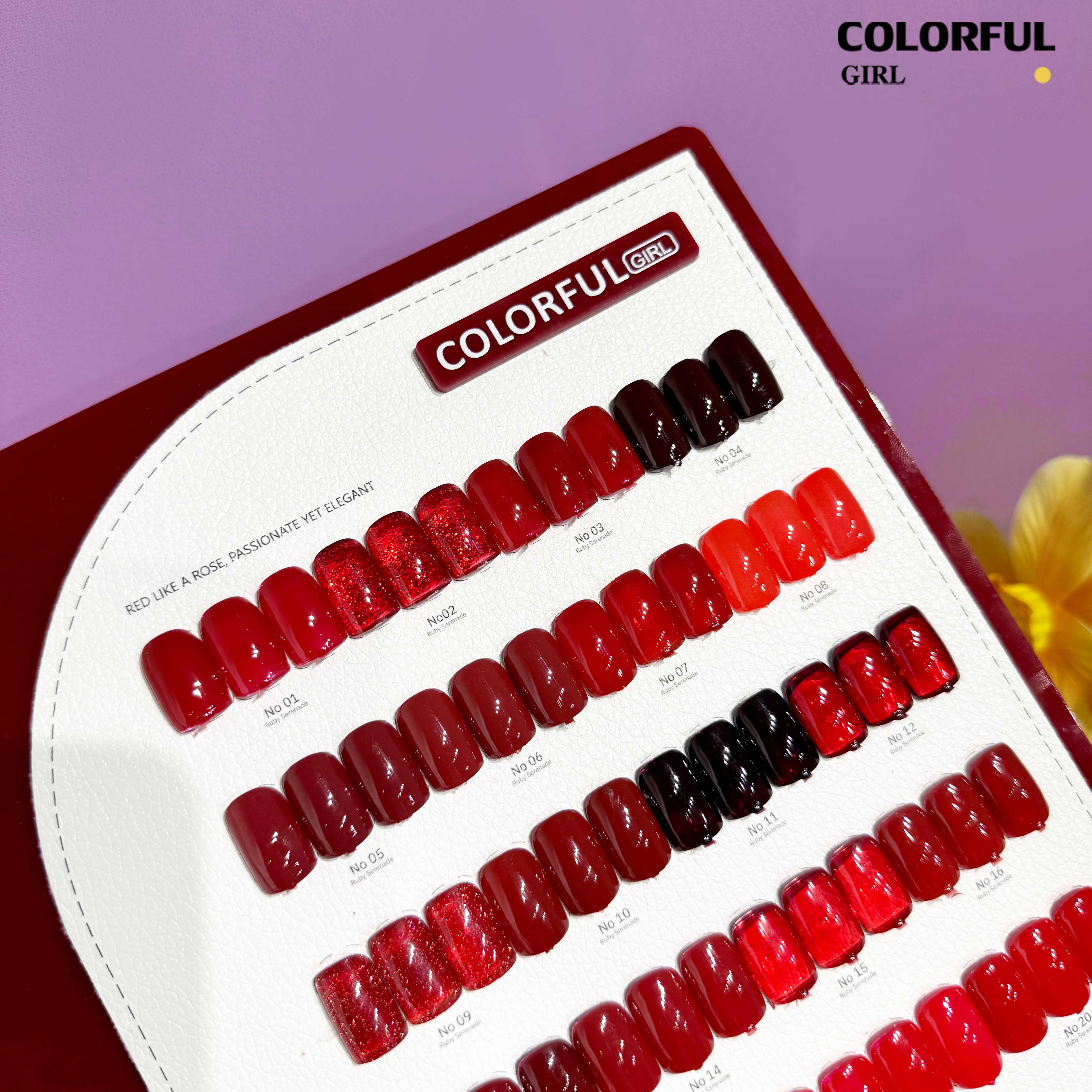 Colorful Girl 20 สี / โทนน้ำตาลและโทนแดง / สีไซรัป สีพื้น สีลูกแก้ว สีแฟลช ฟรีชาร์ทสี