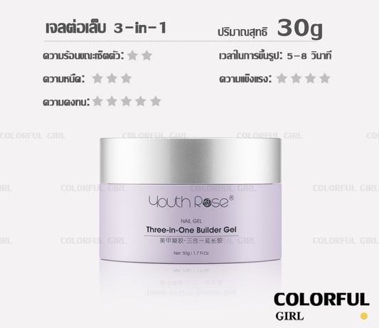 【พร้อมส่ง✅】Youth Rose เจลต่อเล็บ 30g/50g ✦ รุ่นตำนานสุดฮิต ✦ ไม่ร้อนหน้าเล็บ · ความร้อนต่ำสบาย ✦ เจลใสปั้นนูน ✦ แบบกระปุก 3-in-1 · ต่อเล็บรวดเร็ว · ขึ้นรูปง่าย · มือใหม่ก็ทำได้