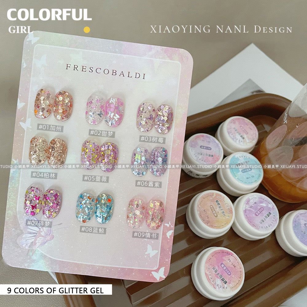 พร้อมส่ง เจลทาเล็บ Butterfly Fairy Series 9 สีเลื่อมวัสดุกาวเล็บ 5g กาวส่องไฟกระป๋อง Super Flash เลื่อมขนาดใหญ่ล้างฟรี Soaking ยาทาเล็บกาว