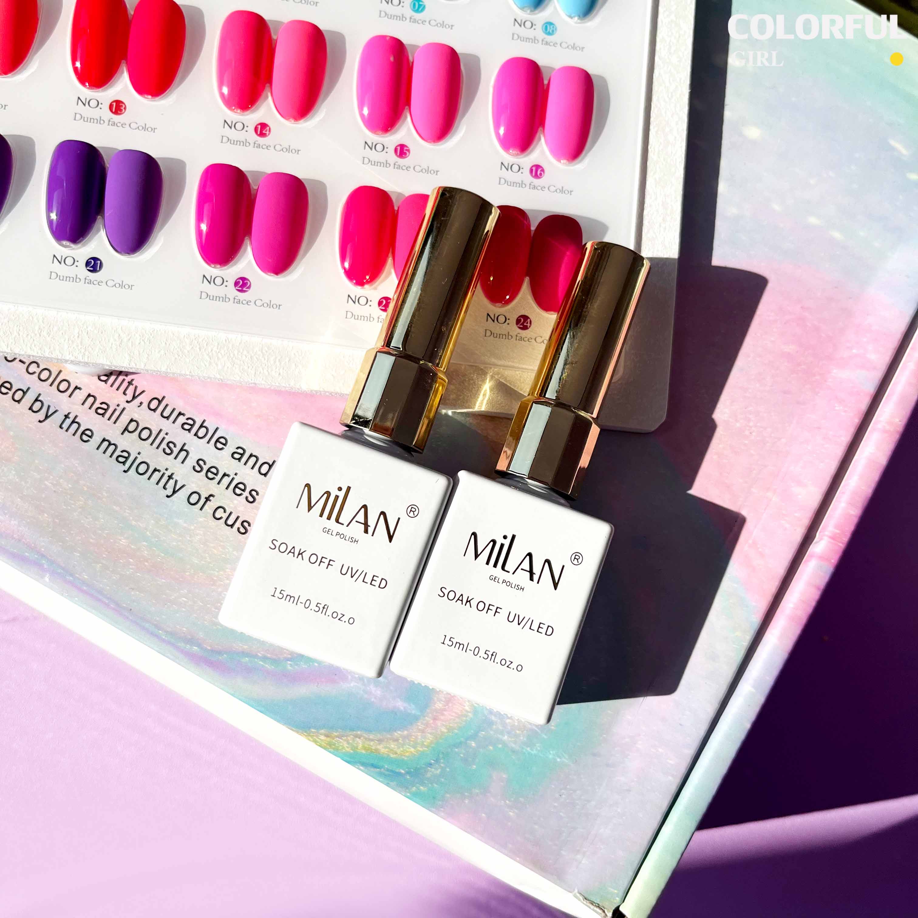 【พร้อมส่ง】 สีทาเล็บเจล (MILAN 24สี) สีเจล นีออน24สี แถมชาทสีฟร +แถมชาทสีฟร