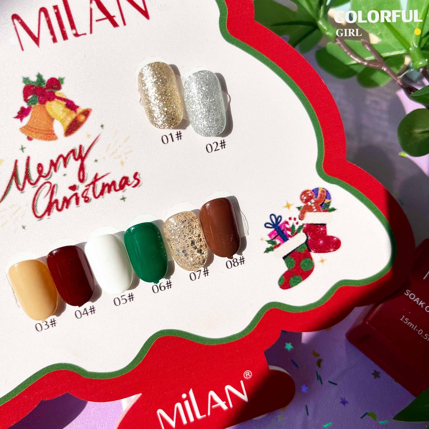 【พร้อมส่ง】เซ็ตสีเจลคริสมาส8สี สีเจลคริสต์มาสMILAN Christmas Collection l สีเจล สีเจลคริสมาส แถมชาร์ทสี