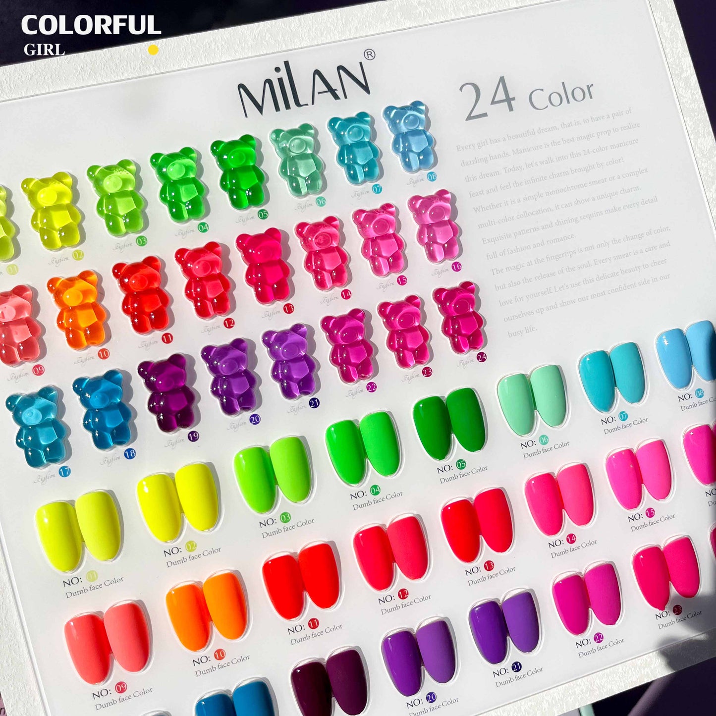 【พร้อมส่ง】 สีทาเล็บเจล (MILAN 24สี) สีเจล นีออน24สี แถมชาทสีฟร +แถมชาทสีฟร