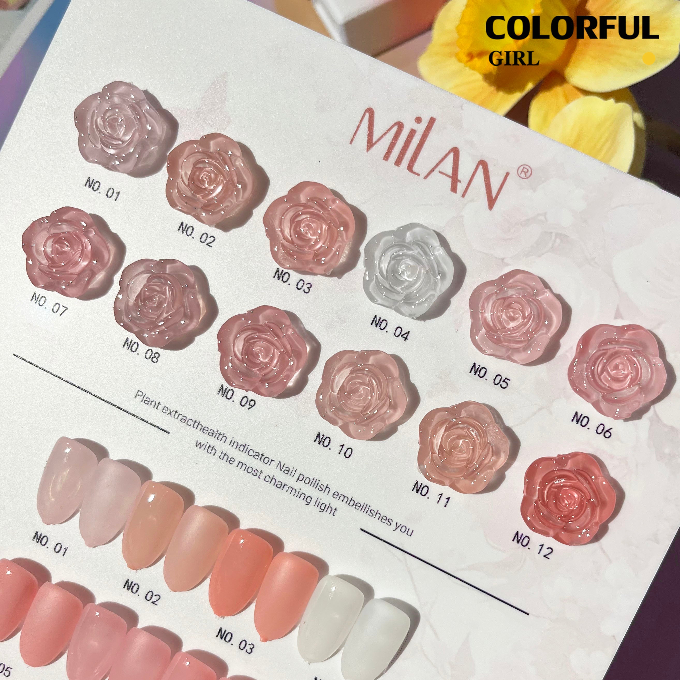 MILAN 12 สี สีเจลไซรัป โทนชมพู Ice Peach 12 สี แถมชาร์ทสีฟรี ชาร์ทดอกกุหลาบ