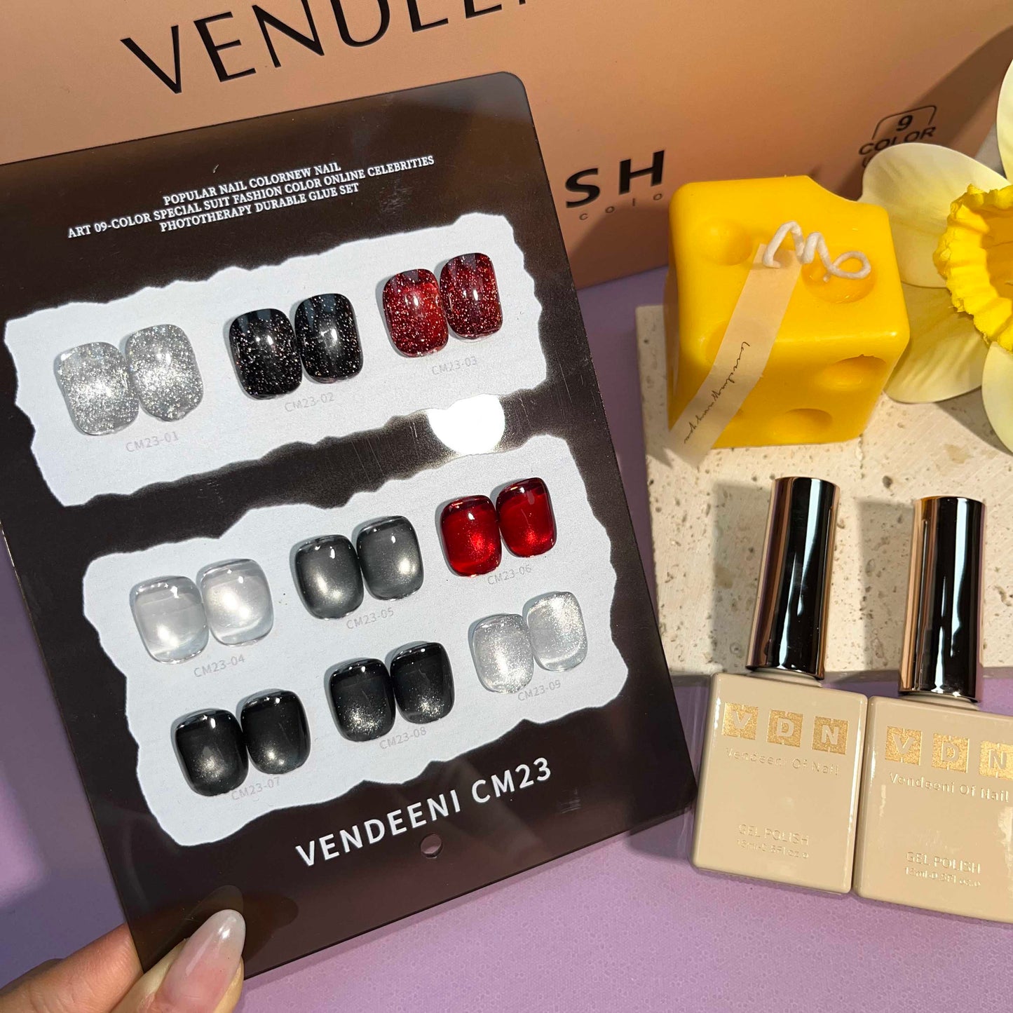 พร้อมส่งในไทย สีลูกแก้ว ฟรีชาร์ทสี Cat eye +สีเจลแฟลช《 VENDEENI CM-23》9สี สีลูกแก้วแคทอาย สีลูกแก้ว ส่งไว! พร้อมชาร์ทสีค่ะสีแน่นสวยมากเลยนะคะ เอฟเฟกต์มันเงามาก