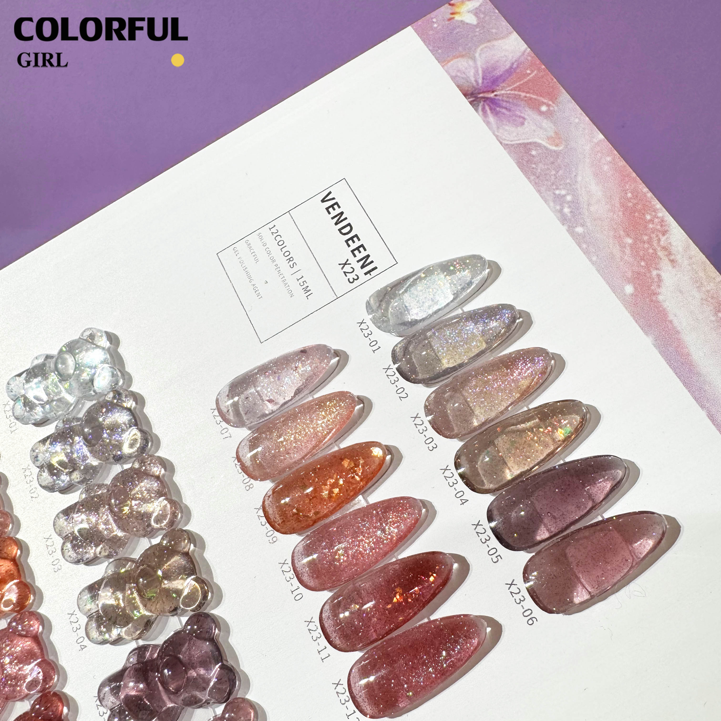 VENDEENI VDN-X23 สีเจลแฟลช 12 สี ✨ สีสวยระยิบระยับ เม็ดสีแน่นชัด แถมฟรีชาร์จสี