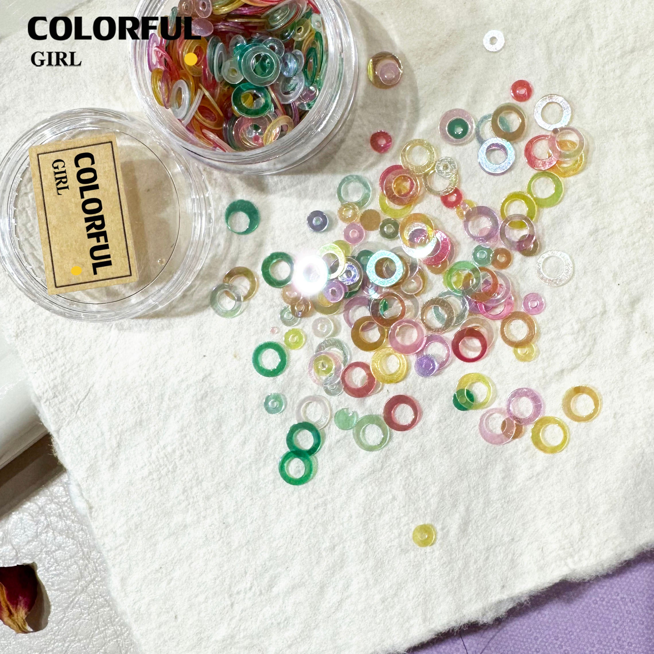 FUN BEADS สไตล์เกาหลี อะไหล่แต่งเล็บ หลากสี แบบกระปุก