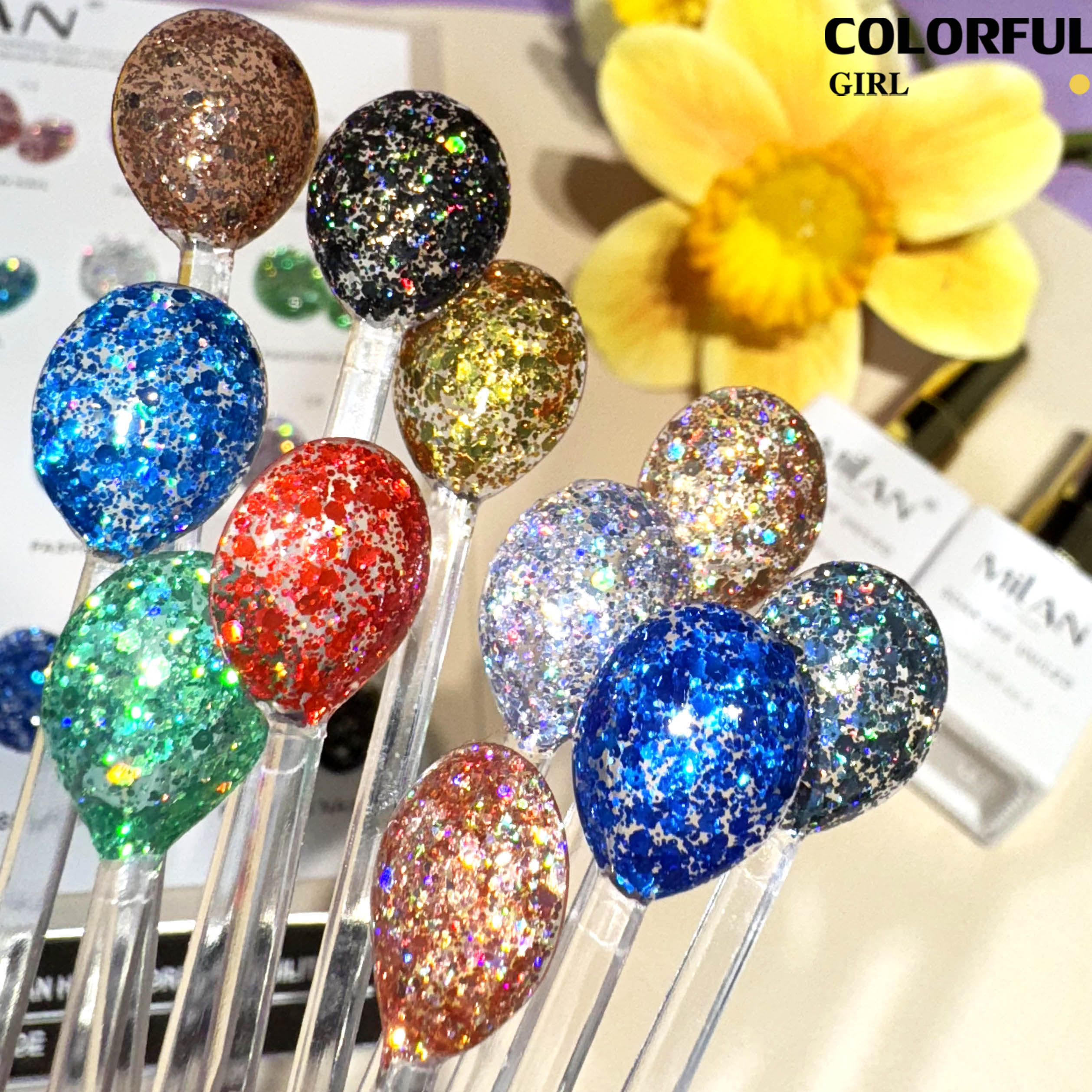 MILAN 24 สี สีกากเพชร สีเจลกลิซเตอร์ แถมฟรีชาร์ทสี