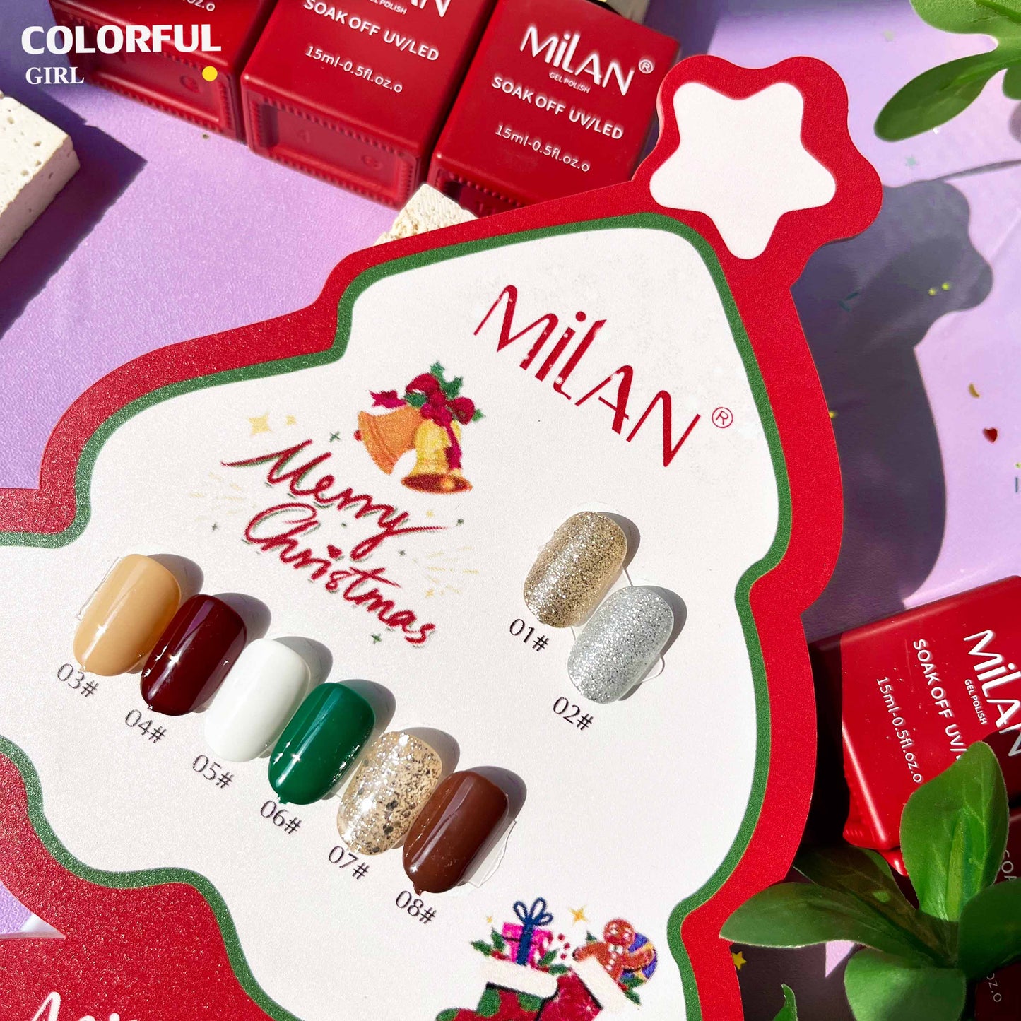 【พร้อมส่ง】เซ็ตสีเจลคริสมาส8สี สีเจลคริสต์มาสMILAN Christmas Collection l สีเจล สีเจลคริสมาส แถมชาร์ทสี