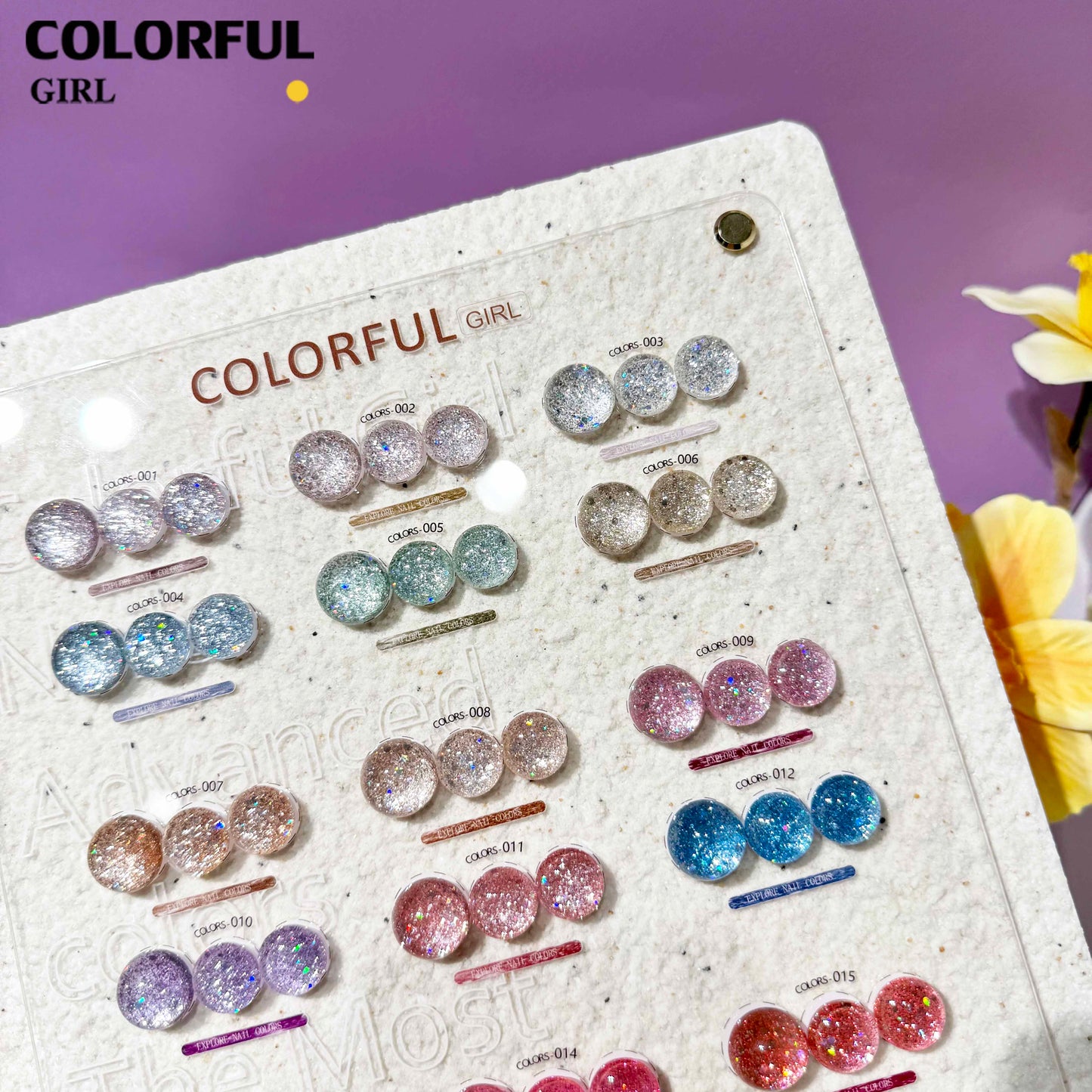【พร้อมส่ง】สีสีเจล COLORFUL GIRL สีกากเพชร+เลเซอร์แฟลช 18 สี แถม ชาร์ทสี(COLORFUL GIRL) สีเจลแฟลช
