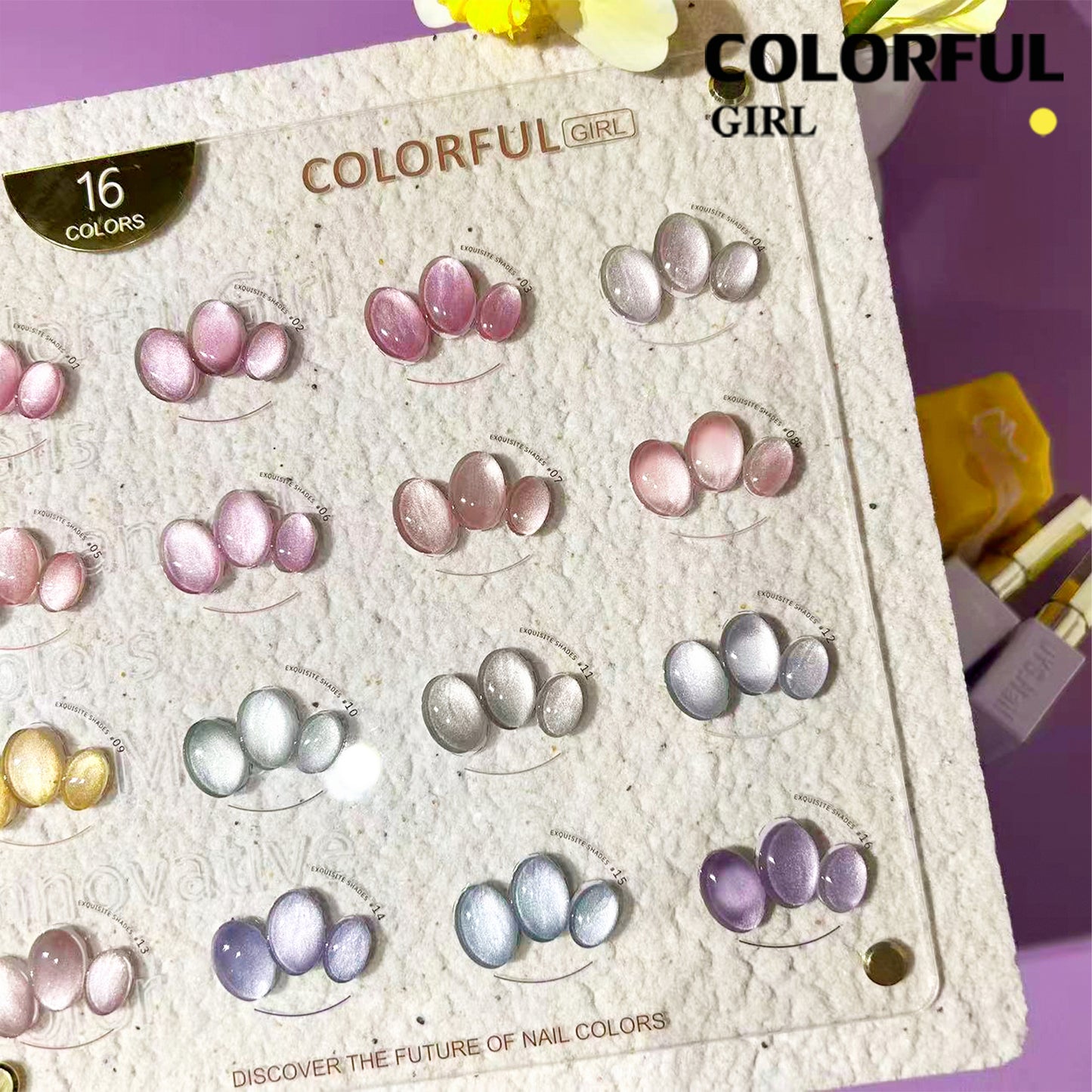 【พร้อมส่ง】Colorful Girl 16 สี เจลแคทอายผิวซาตินมุก เนื้อเจลแคทอาย ซาติน 16 สี สีลูกแก้ว พร้อมแถมชาร์ทสี (ทาให้แล้ว) สีสวย เงางาม เม็ดสีแน่นชัด