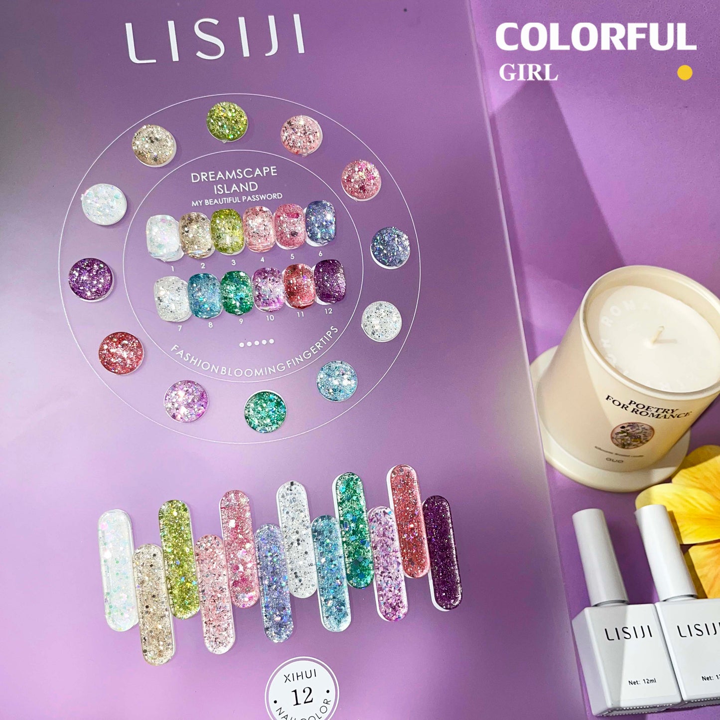 【พร้อมส่ง】LISIJI สีเจลแฟลช 12สี สีทาเล็บเจล 12สี สีเจลกลิซเตอร์ 12สี(LISIJI) สีเจล12สี สีเจลแฟลช แถม ชาร์ทสี (แถม ชาร์ทสี ทามาให้แล้ว)