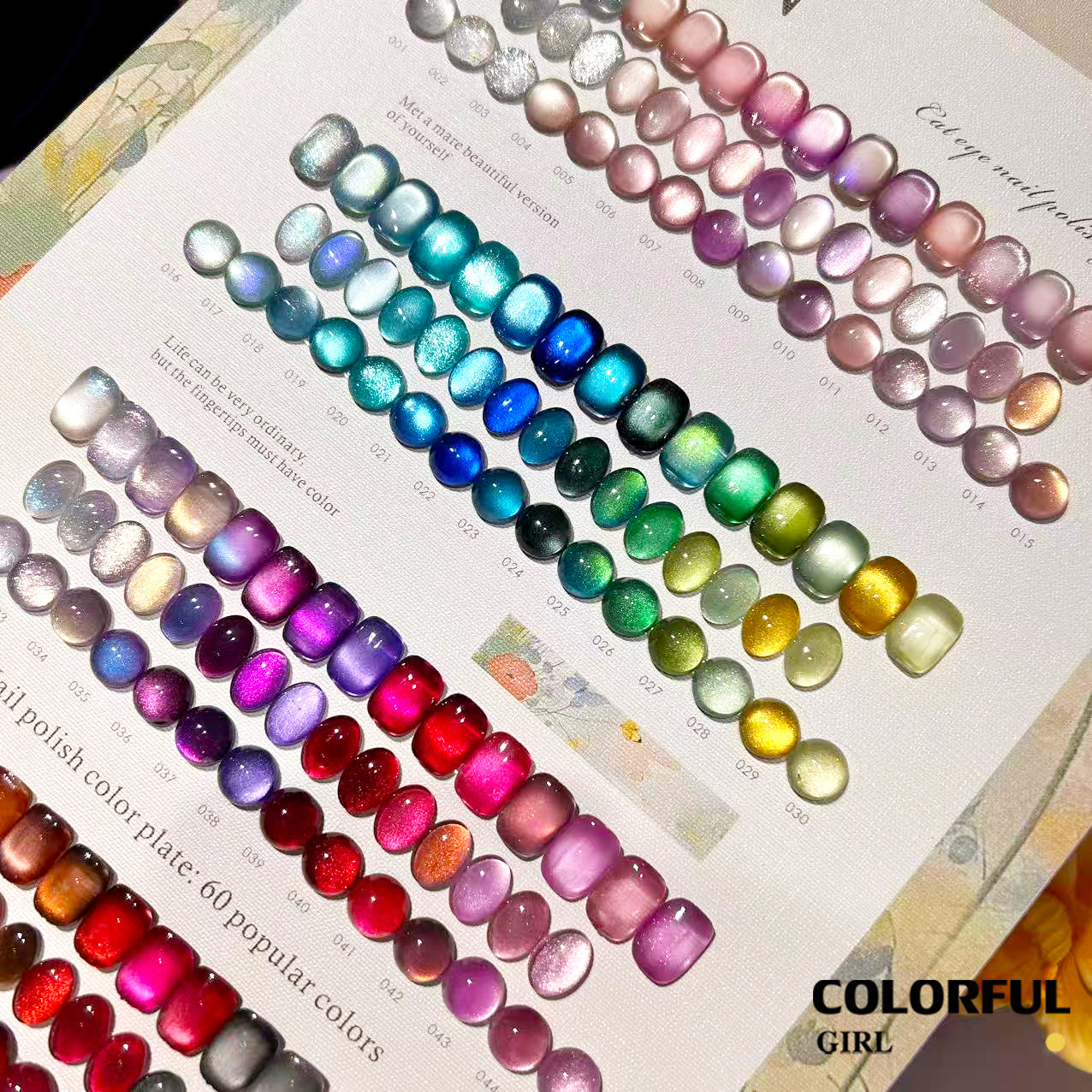 MILAN 60 สี สีเจลแคทอายเนื้อซาติน + สีเจลแคทอายลูกแก้ว แถมฟรีชาร์ทสี