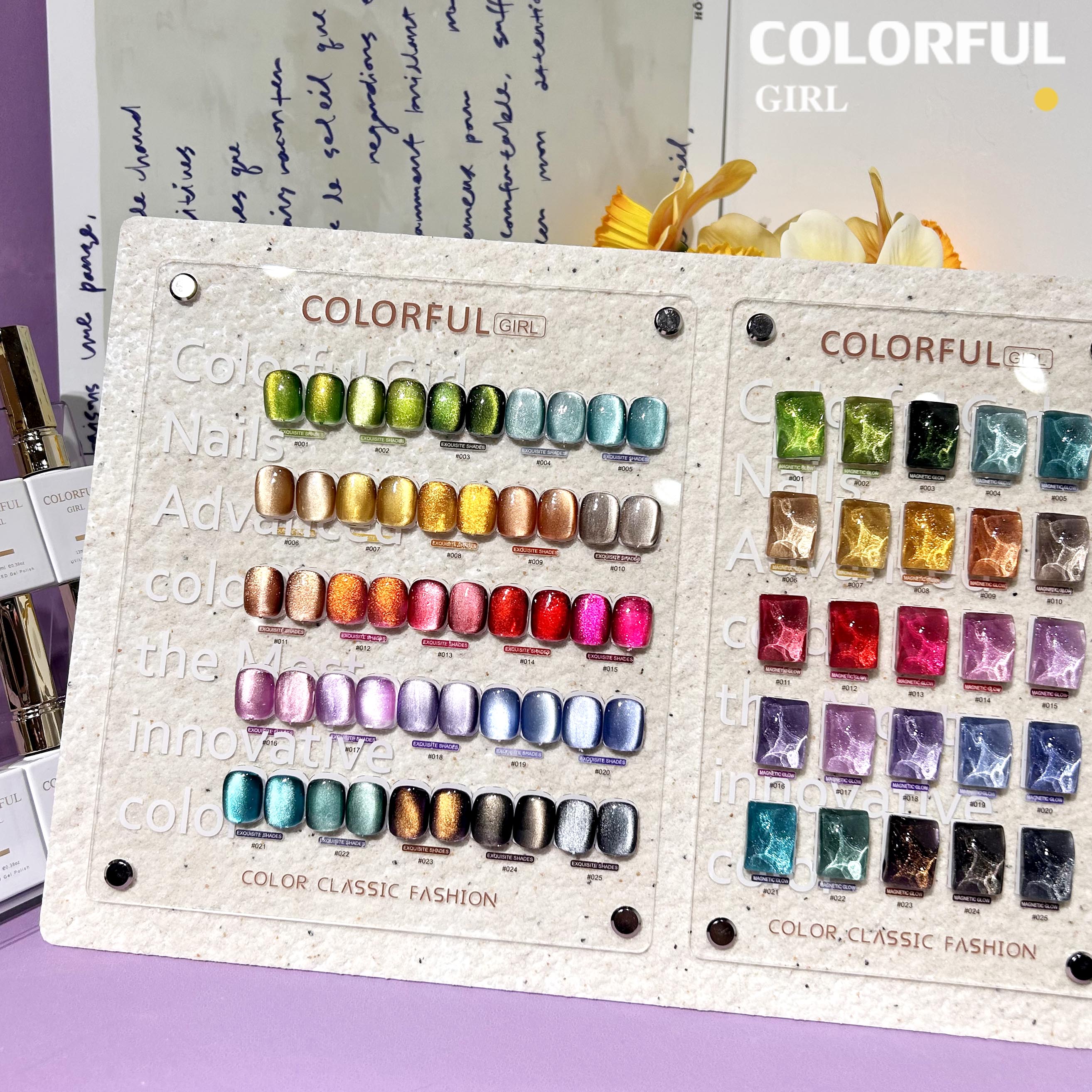 COLORFUL GIRL 25 สี สีเจลแคทอายเนื้อซาติน+สีเจลแคทอาย ฟรีชาร์ทสีสุดพรีเมียม