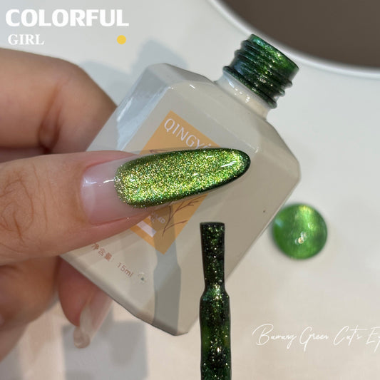 🔥 QINGYOU สีเจลแคทอาย15ml สีเขียวมรกต เนื้อแน่น วิบวับหรูหรา พร้อมส่ง! 💅