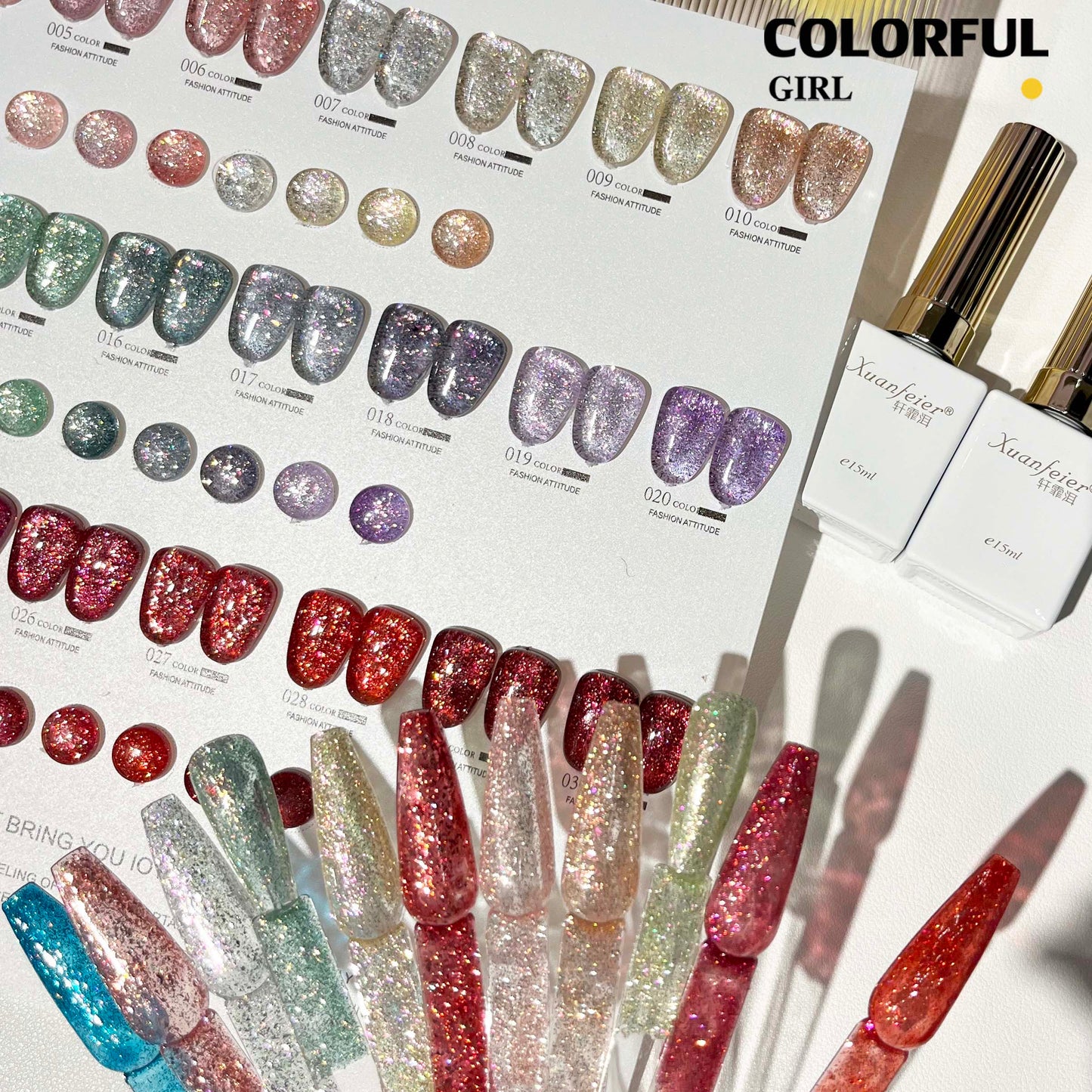 【พร้อมส่ง】 XUANFEIERชุด30สี  (XUANFEIER)  สีเจลแฟลชกลิตเตอร์  แพลตติมันแฟลช+ประกายออโรร่า  กากเพชรชัด แน่น