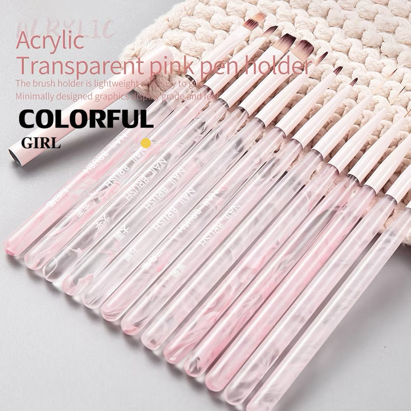 อะคริลิคเล็บแปรง 13 สไตล์ให้เลือก แปรงเล็บแปรงอะคริลิค Uv Gel Extension แปรงเล็บเครื่องมือ พู่กันไล่สี สําหรับตกแต่งเล็บ พร้อมฝาปิด