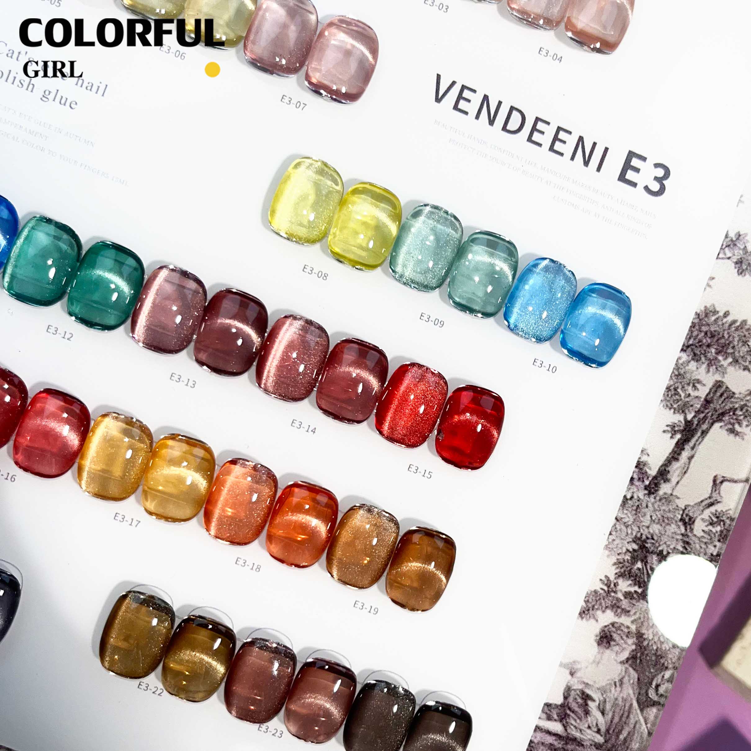 VENDEENI E-3 เจลทาเล็บแคทอาย 24 สี สีลูกแก้วแคทอาย ฟรีชาร์ทสี