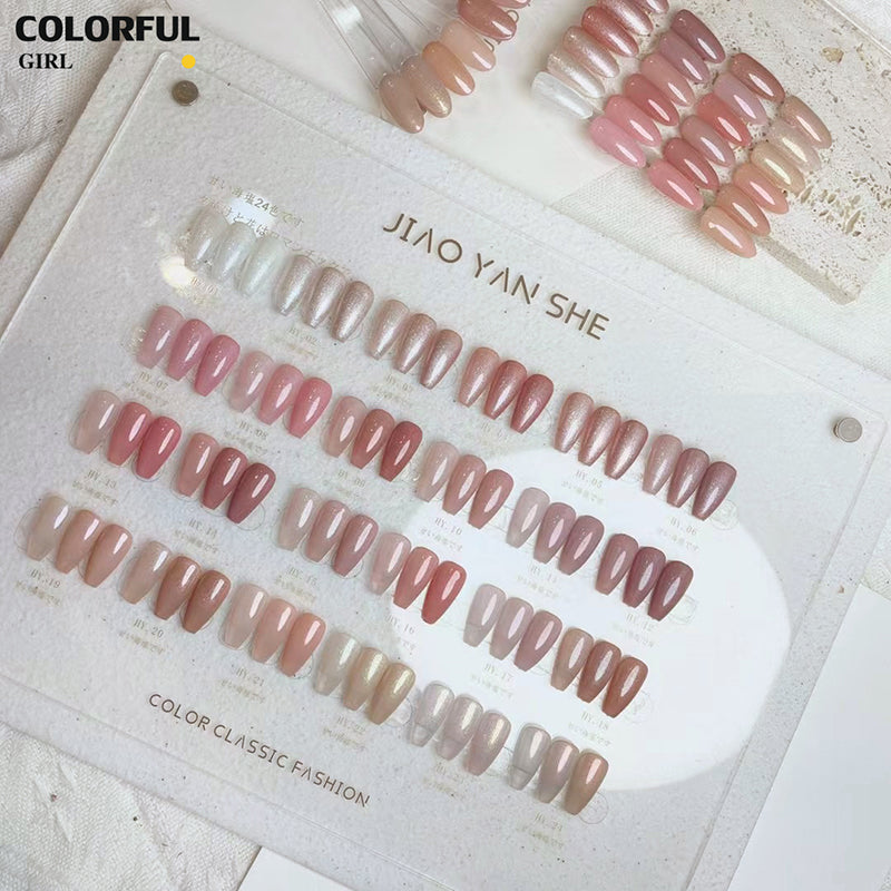 【พร้อมส่ง】สีเจล เซ็ท 24 สี JIAO YAN SHE สีเจลชิมเมอร์ 24 สีโทนชมพู แถมชาร์ทอะคริลิคสำเร็จรูป