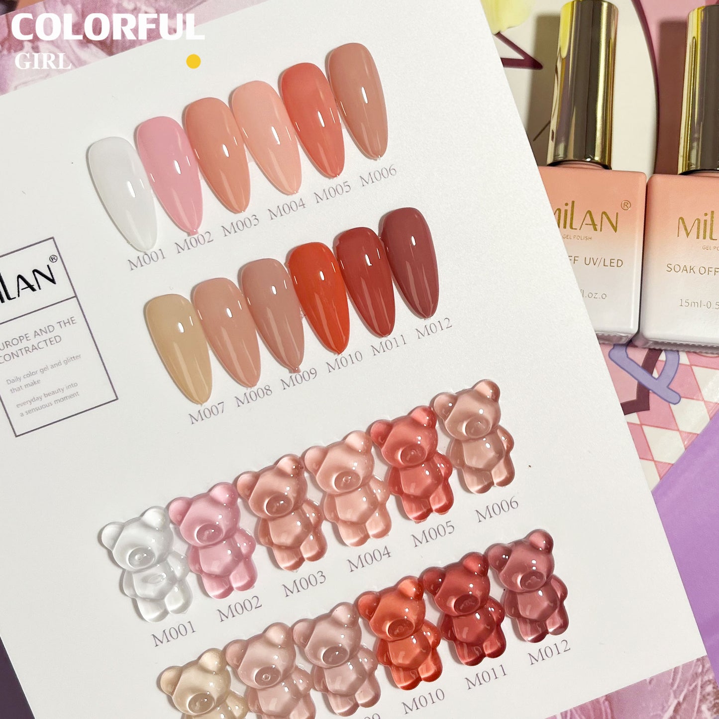 ✨พร้อมส่ง🇹🇭✨สีเจลไซรัปรุ่นใหม่ MILAN 12 สี สีเจลไซรัป โทนชมพู Ice Peach 12 สี แถม ชาร์ทสี สีเจลไซรัปIce Peach