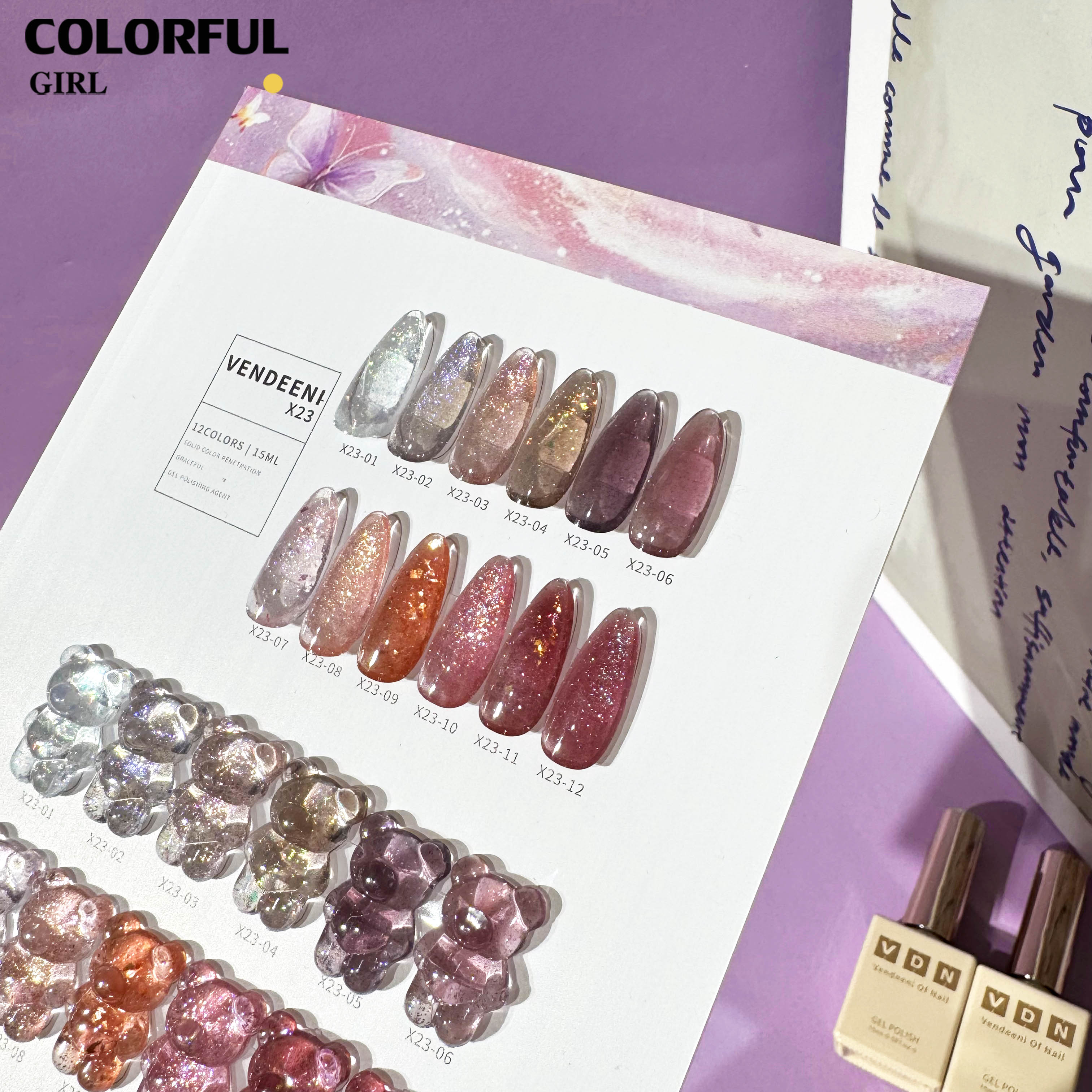 VENDEENI VDN-X23 สีเจลแฟลช 12 สี ✨ สีสวยระยิบระยับ เม็ดสีแน่นชัด แถมฟรีชาร์จสี