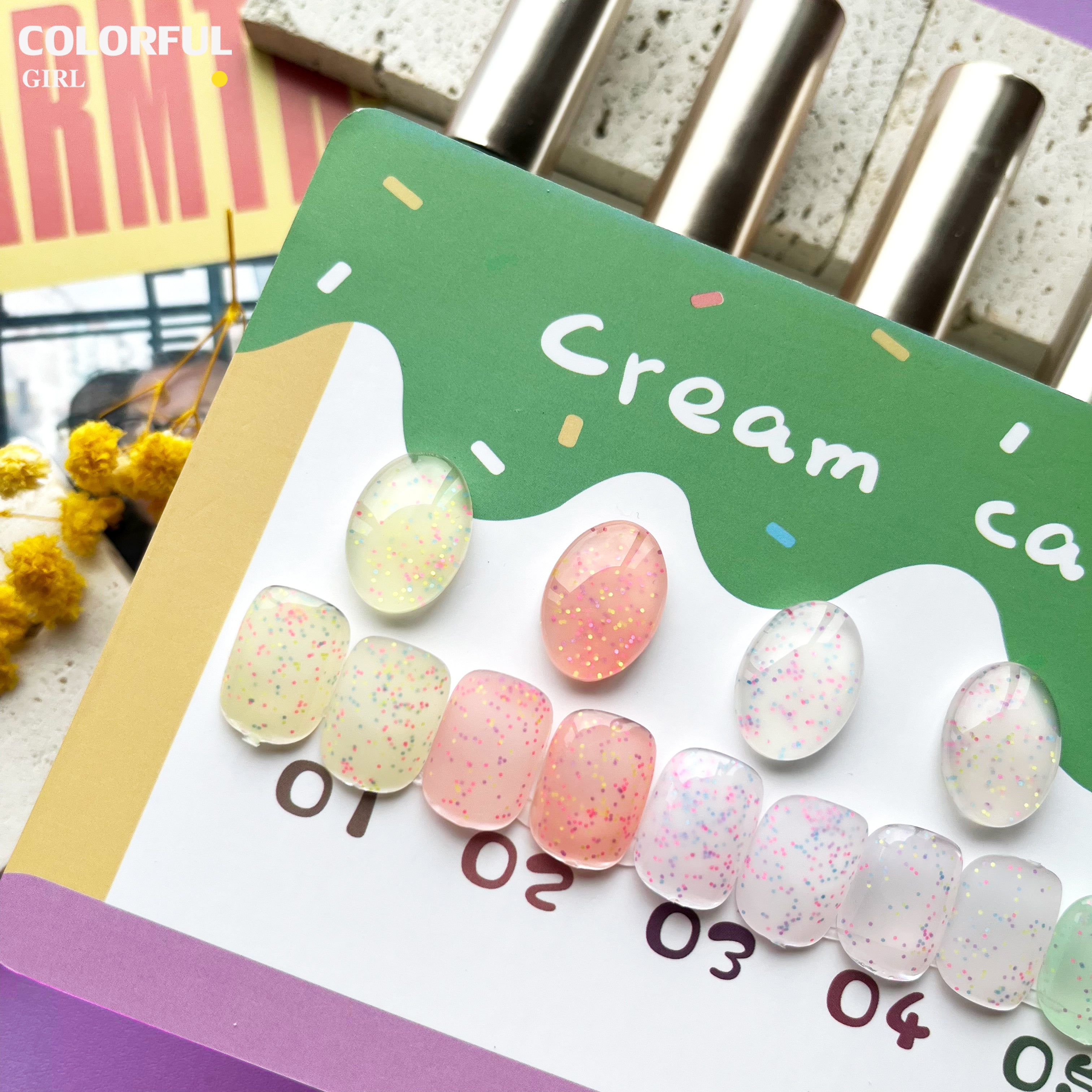 XIAOYING 5 สี กลิตเตอร์รุ่นครีมเค้ก พร้อม กระดาษแข็งเปล่าสำหรับโชว์สี