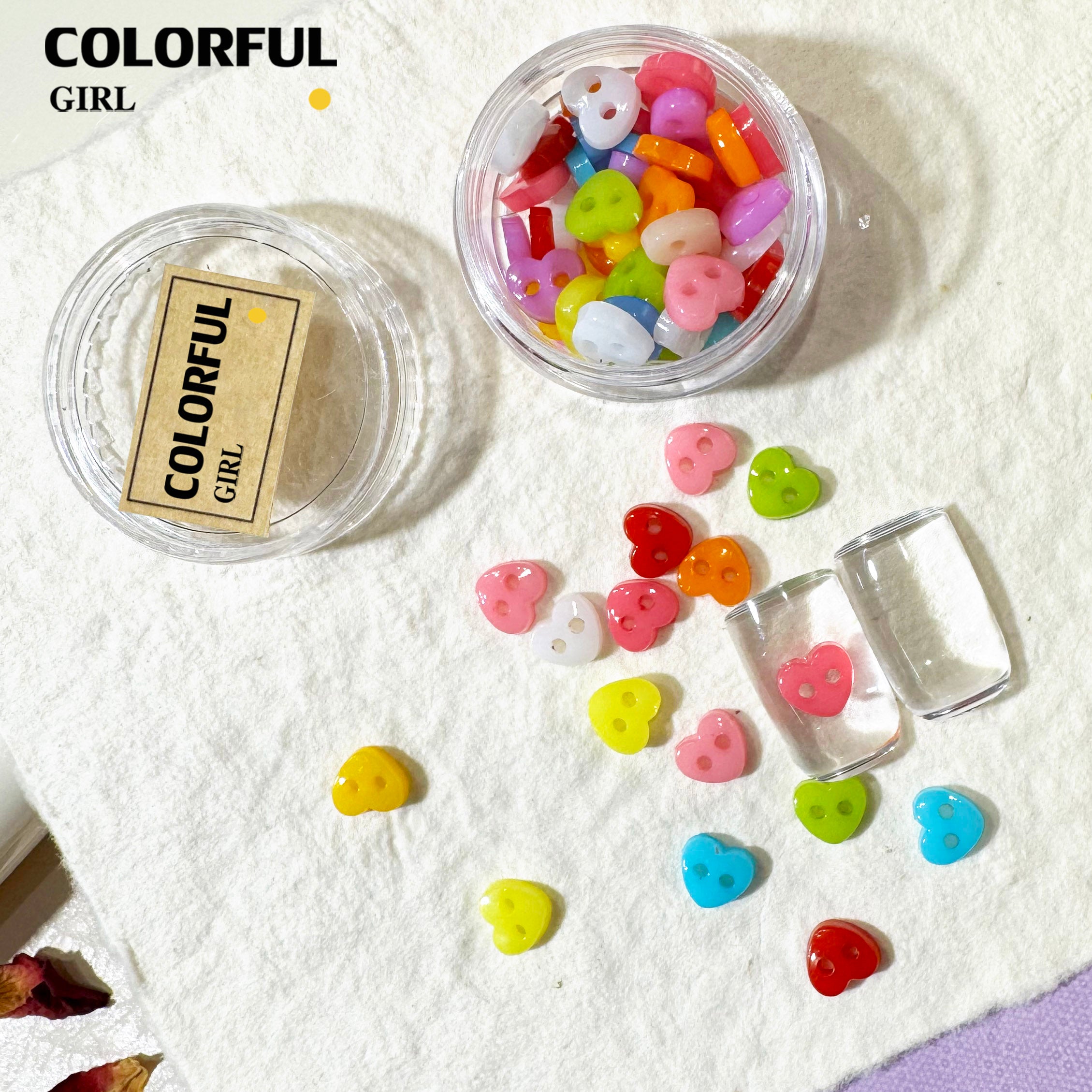 FUN BEADS สไตล์เกาหลี อะไหล่แต่งเล็บ หลากสี แบบกระปุก