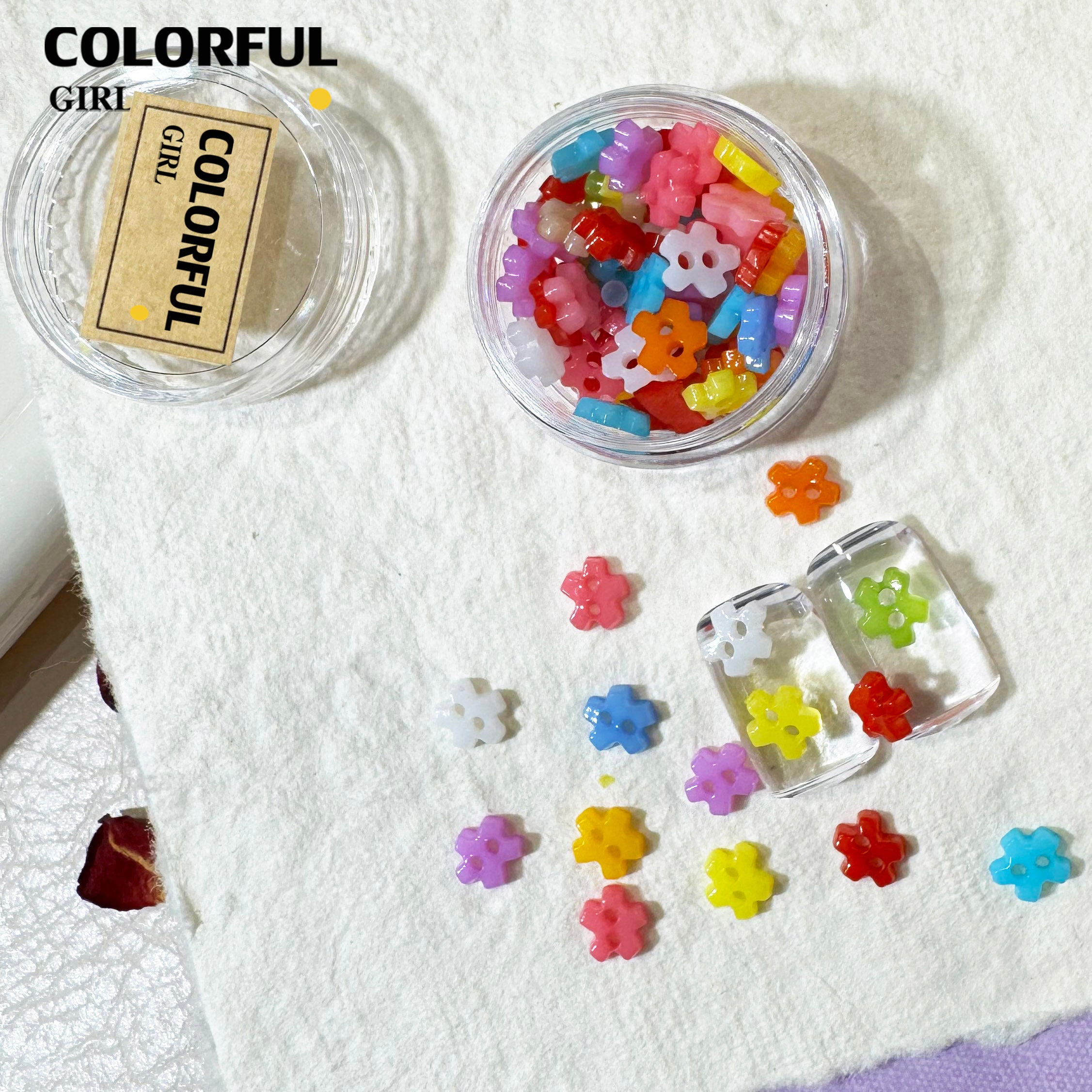 FUN BEADS สไตล์เกาหลี อะไหล่แต่งเล็บ หลากสี แบบกระปุก