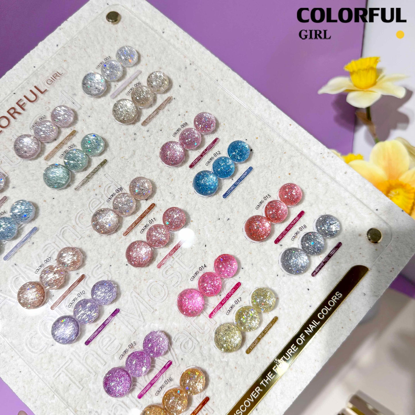 【พร้อมส่ง】สีสีเจล COLORFUL GIRL สีกากเพชร+เลเซอร์แฟลช 18 สี แถม ชาร์ทสี(COLORFUL GIRL) สีเจลแฟลช