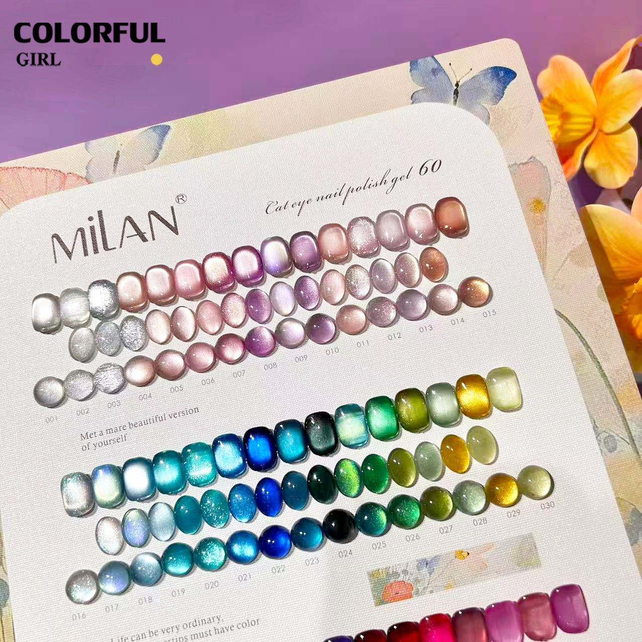 MILAN 60 สี สีเจลแคทอายเนื้อซาติน + สีเจลแคทอายลูกแก้ว แถมฟรีชาร์ทสี