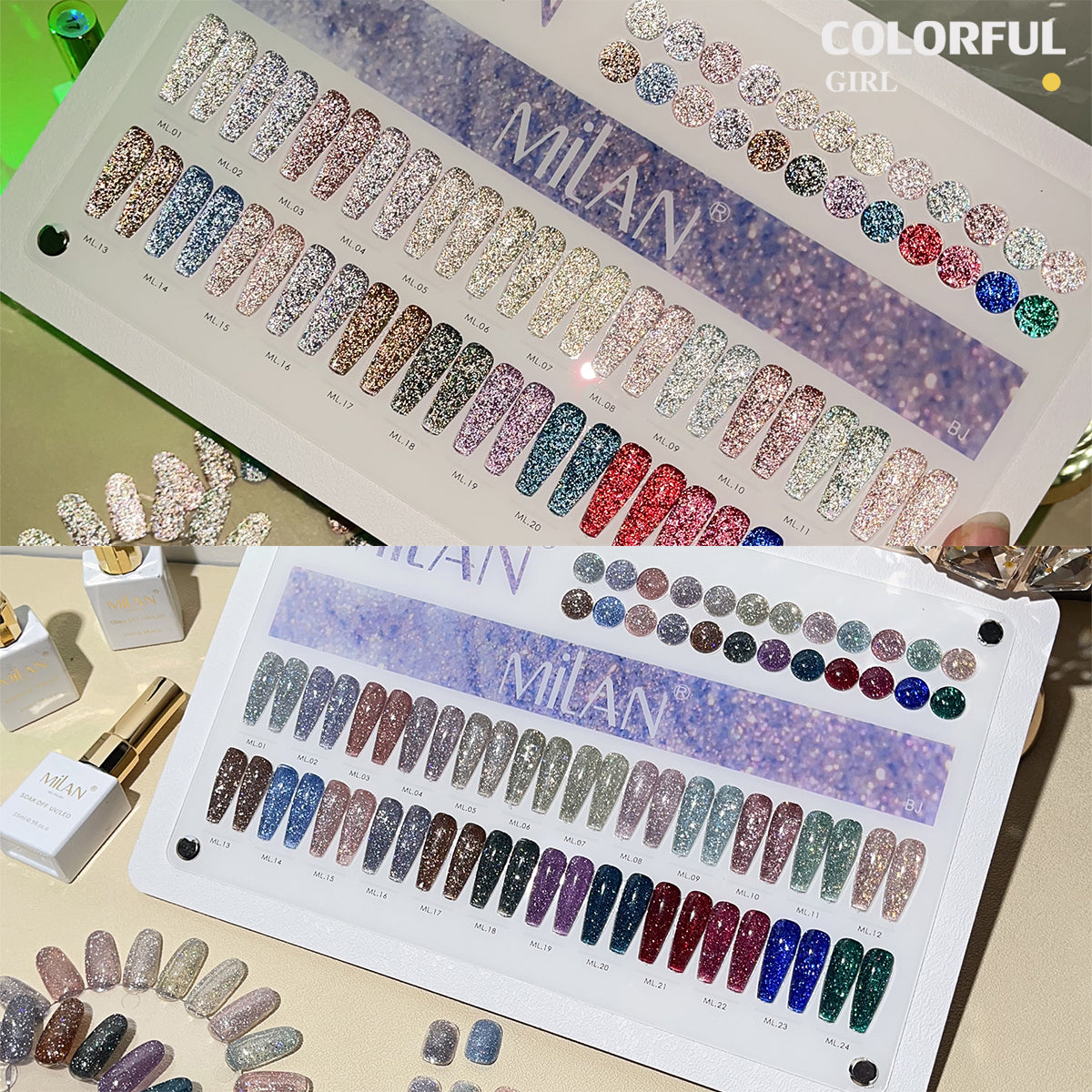【พร้อมส่ง】milan สีเจลแฟลช 24 สี (milan )สีเจลทาเล็บ สี แถม ชาร์ทสี ยาทาเล็บเจล