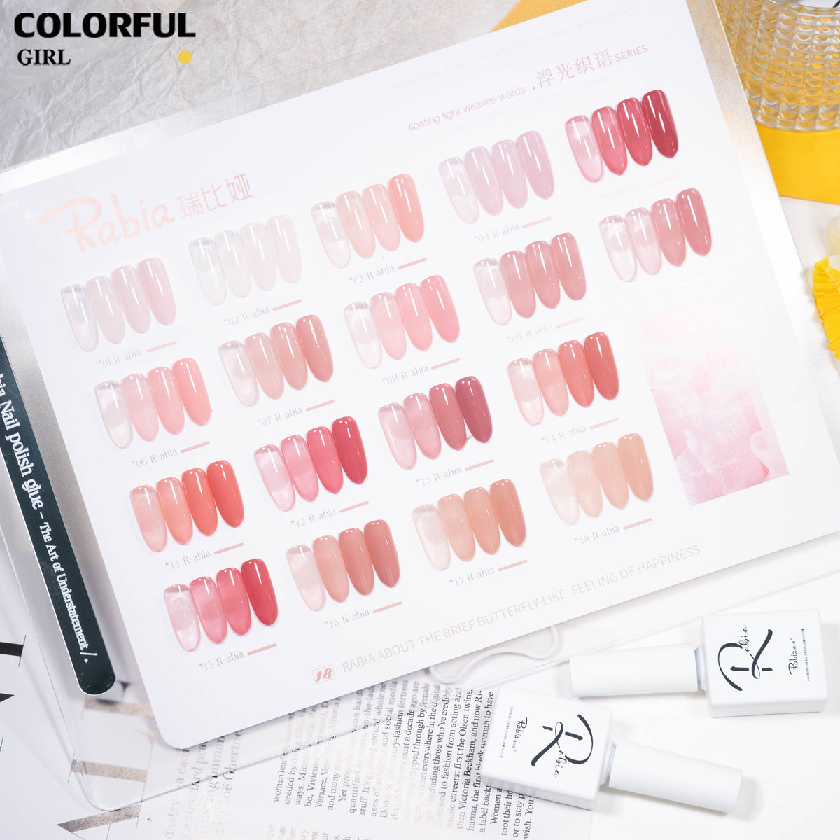 ✨พร้อมส่ง🇹🇭✨ Rabia 18 สี สีเจลไซรัป โทนชมพู Ice Peach 18สี + โทนสีธรรมชาติคล้ายสีผิว แถมชาร์ตสีเจล เนื้อเจลใสละมุน สีสวยชัด เหมาะสำหรับร้านทำเล็บ