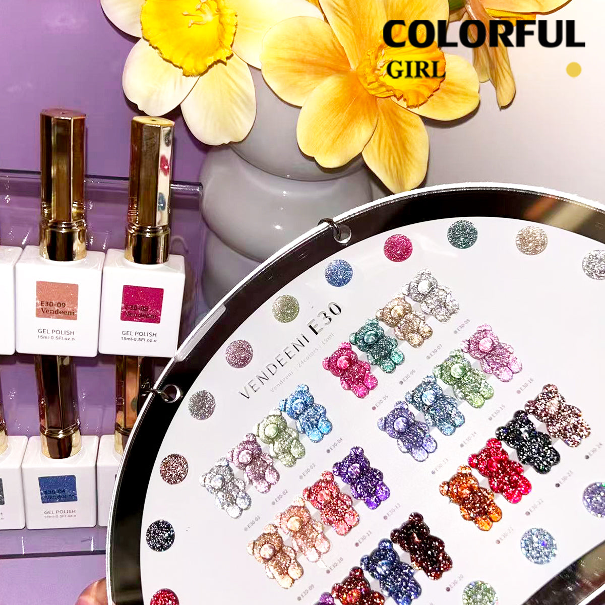 【พร้อมส่ง】✨สีเจลแฟลช VENDEENI VDN-E30 สีเจลเพชร 24 สี✨ เงางามระยิบระยับเหมือนเพชร 💎 เม็ดสีแน่น ชัดเจน ติดทนนาน (ทามาให้แล้ว พร้อมใช้งานทันทีค่ะ 💅)