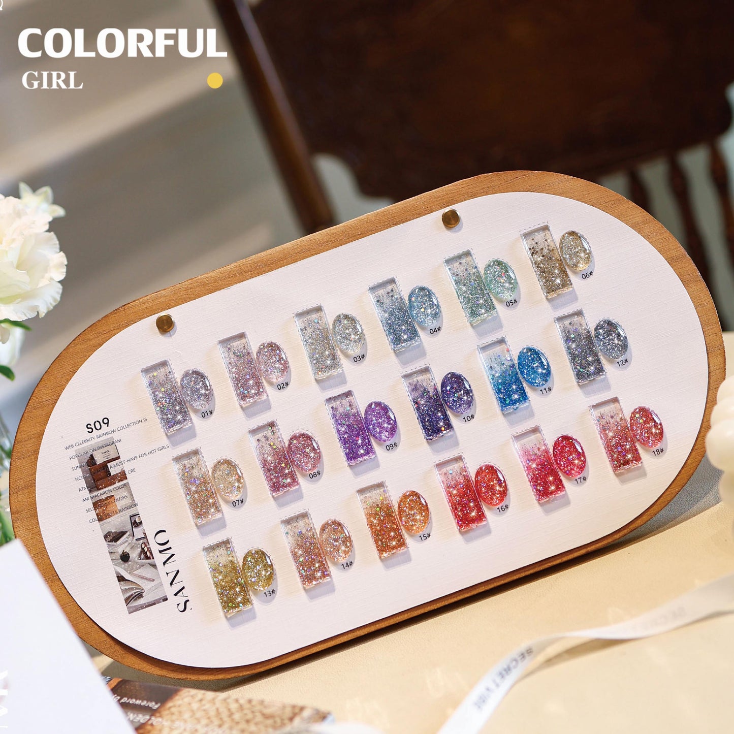 【พร้อมส่ง】สีเจลกากเพชรวิ้งแน่น 18 สี (SANMO)สีสวย แถมชาทสีฟร แถม ชาร์ทสี กลิตเตอร์สีรุ้งวิบวับ