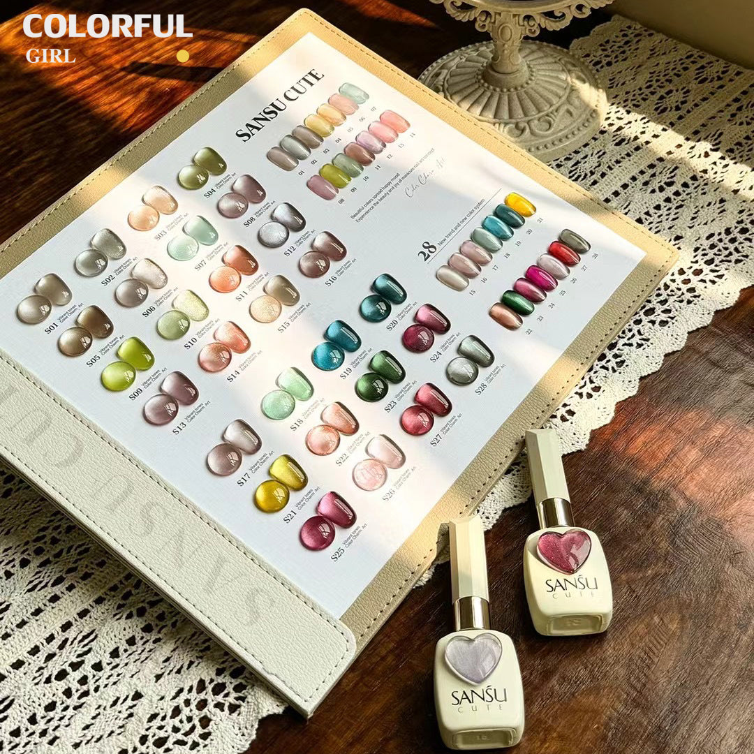 【พร้อมส่ง】 sansu 28สี Very bright cat-eye gel. Cat Eye เนื้อละเอียด สีเจลแคทอาย สีลูกแก้ว สีเจล ยกเซต เซตสีเจลฟรีชาร์ทสี