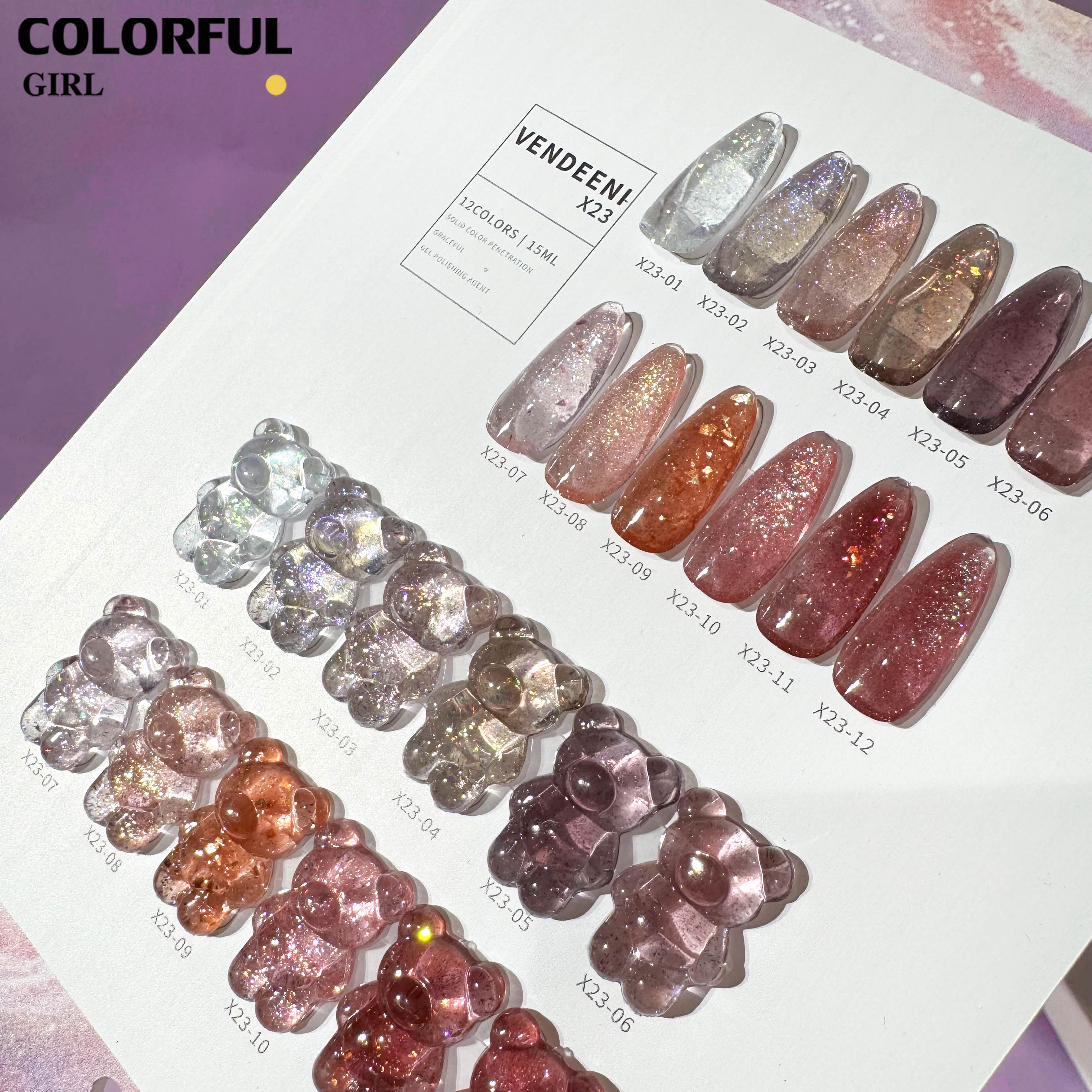 VENDEENI VDN-X23 สีเจลแฟลช 12 สี ✨ สีสวยระยิบระยับ เม็ดสีแน่นชัด แถมฟรีชาร์จสี