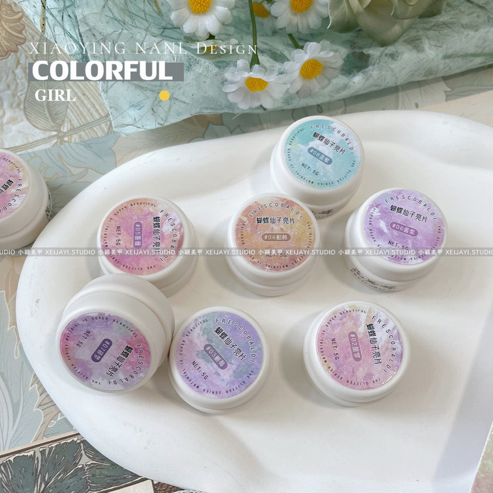 พร้อมส่ง เจลทาเล็บ Butterfly Fairy Series 9 สีเลื่อมวัสดุกาวเล็บ 5g กาวส่องไฟกระป๋อง Super Flash เลื่อมขนาดใหญ่ล้างฟรี Soaking ยาทาเล็บกาว
