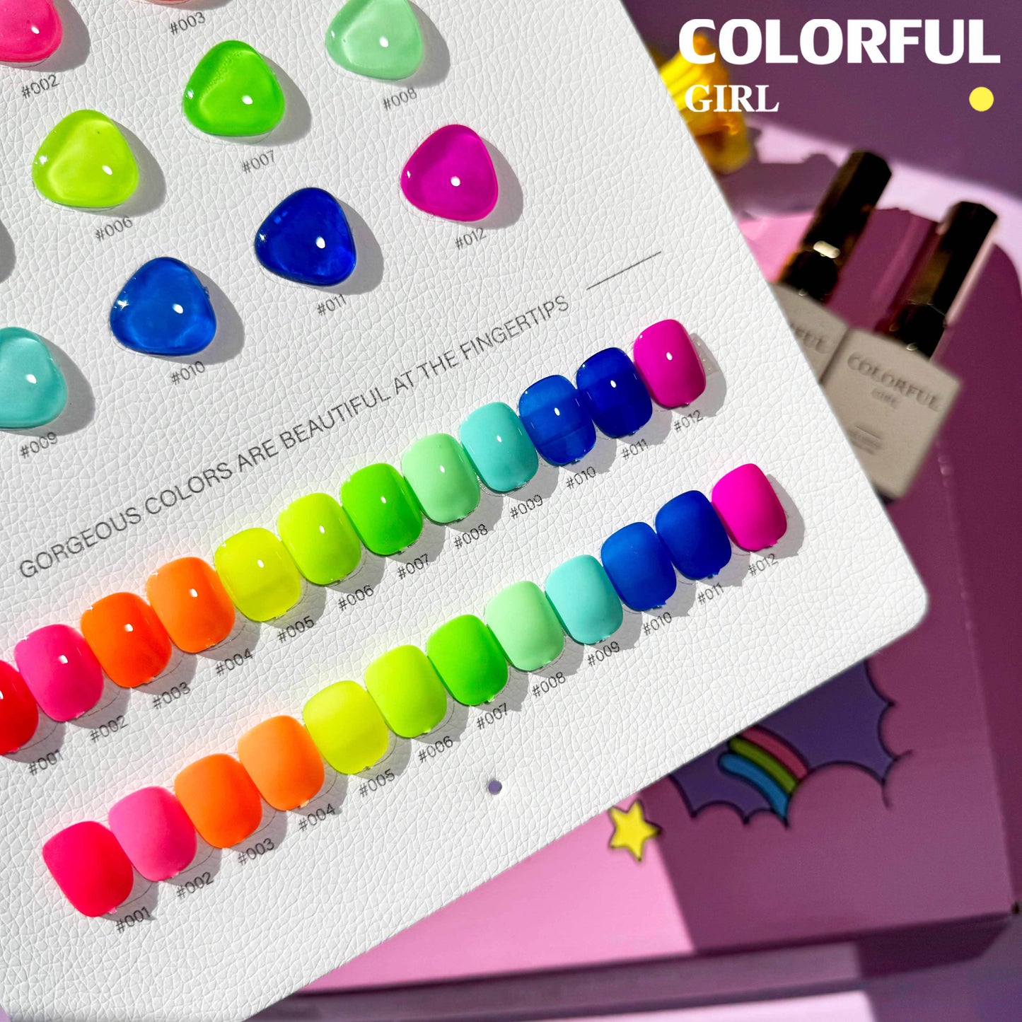 【พร้อมส่ง】 สีทาเล็บเจล Colorful girl สี( Colorful girl) สีเจล นีออน 12สี แถมชาทสีฟร +แถมชาทสีฟร