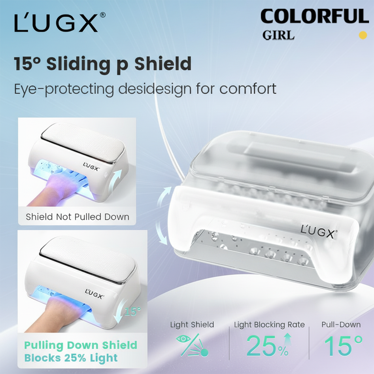L’UGX LG802 / LG802S เครื่องอบเล็บ UV LED ดีไซน์ปกป้องสายตา พร้อมเบาะรองมือในตัว ถนอมผิว ไม่ทำให้มือดำ ถอดฐานได้ มีให้เลือกทั้งรุ่นชาร์จไฟ / รุ่นเสียบปลั๊ก