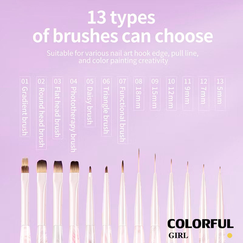 อะคริลิคเล็บแปรง 13 สไตล์ให้เลือก แปรงเล็บแปรงอะคริลิค Uv Gel Extension แปรงเล็บเครื่องมือ พู่กันไล่สี สําหรับตกแต่งเล็บ พร้อมฝาปิด