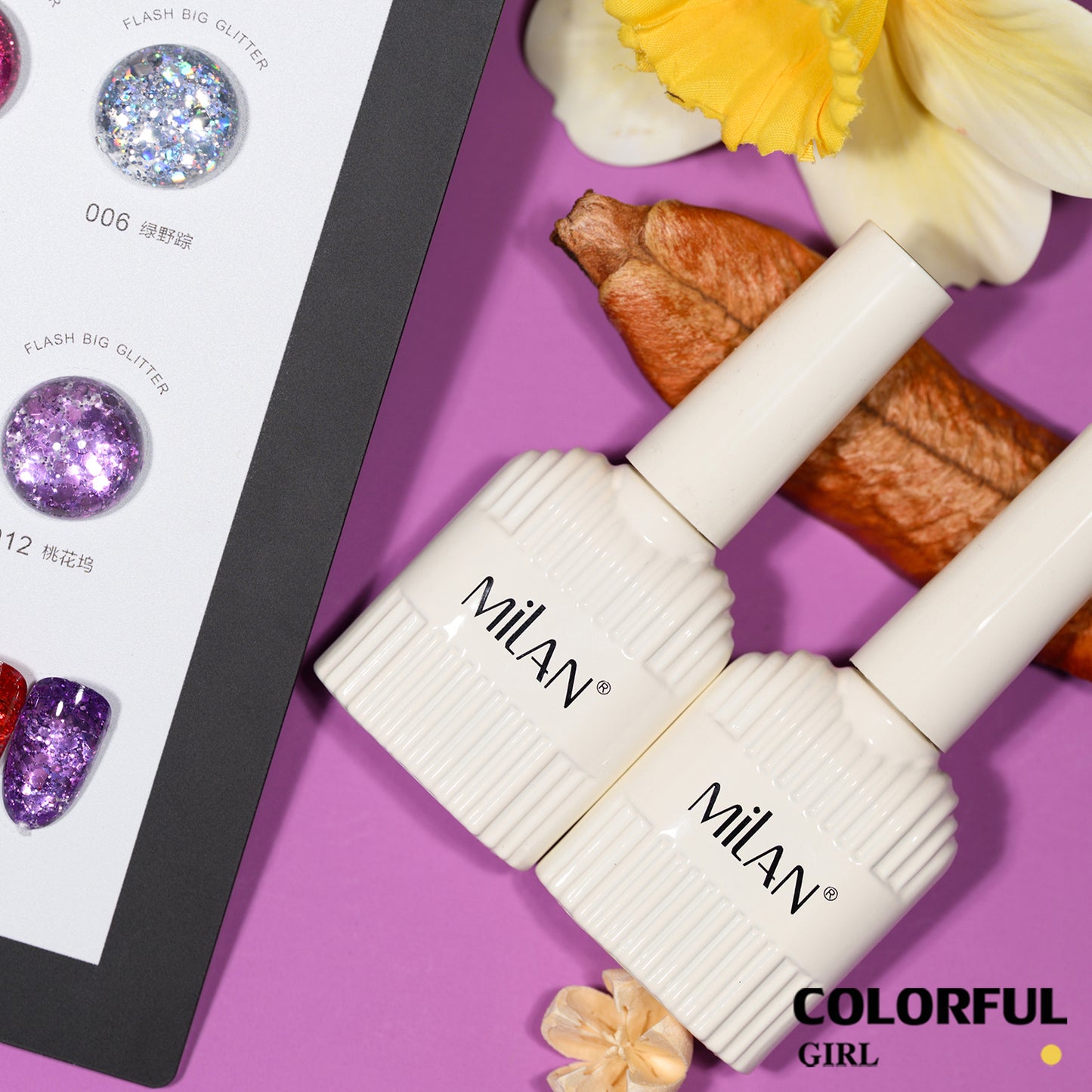 【พร้อมส่ง】สีสีเจล MILANสีกากเพชร สีเจลกลิซเตอร์ 12 สี แถม ชาร์ทสี(milan) สีเจลกลิซเตอร์ สีแฟลช และ สีกากเพชร แบรนด์