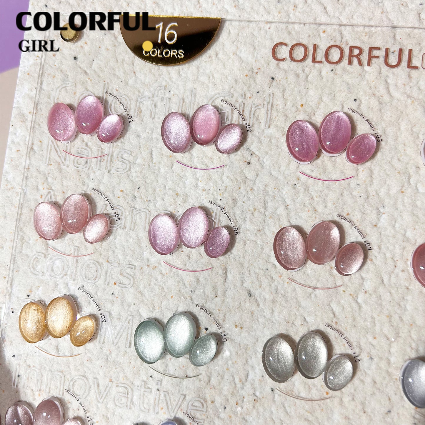 【พร้อมส่ง】Colorful Girl 16 สี เจลแคทอายผิวซาตินมุก เนื้อเจลแคทอาย ซาติน 16 สี สีลูกแก้ว พร้อมแถมชาร์ทสี (ทาให้แล้ว) สีสวย เงางาม เม็ดสีแน่นชัด