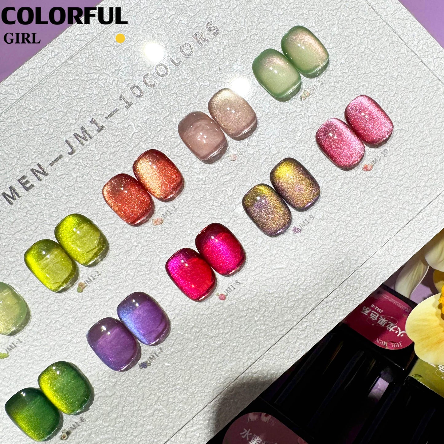 【พร้อมส่ง】VENDEENI JM01 10สี สีเจลแคทอายเนื้อซาติน+สีเจลแคทอาย 10สี สีลูกแก้ว ฟรีชาร์ทสี Cat eye 10สี (แถม ชาร์ทสี ทามาให้แล้ว) เจลหินอ่อนโทนผลไม้ ผิวซาตินนุ่มละมุน สีหวานละไมสุดหรู