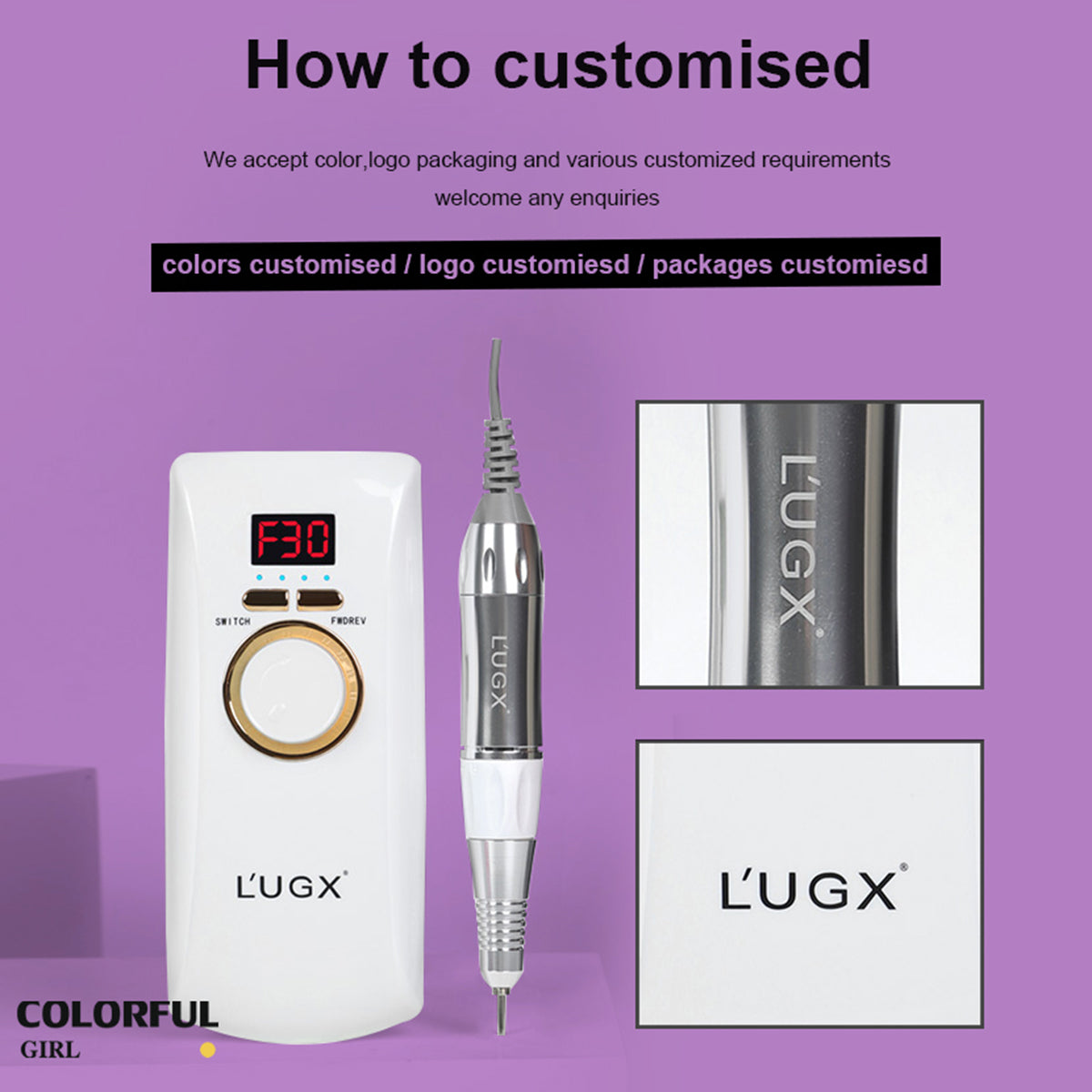 พร้อมส่งในไทย มีหัวเจียรในกล่อง LUGX เครื่องเจียรไร้สาย รุ่น LG601 แบตเตอรี่ในตัว 30000RPM เครื่องเจียเล็บ พรีเมี่ยม