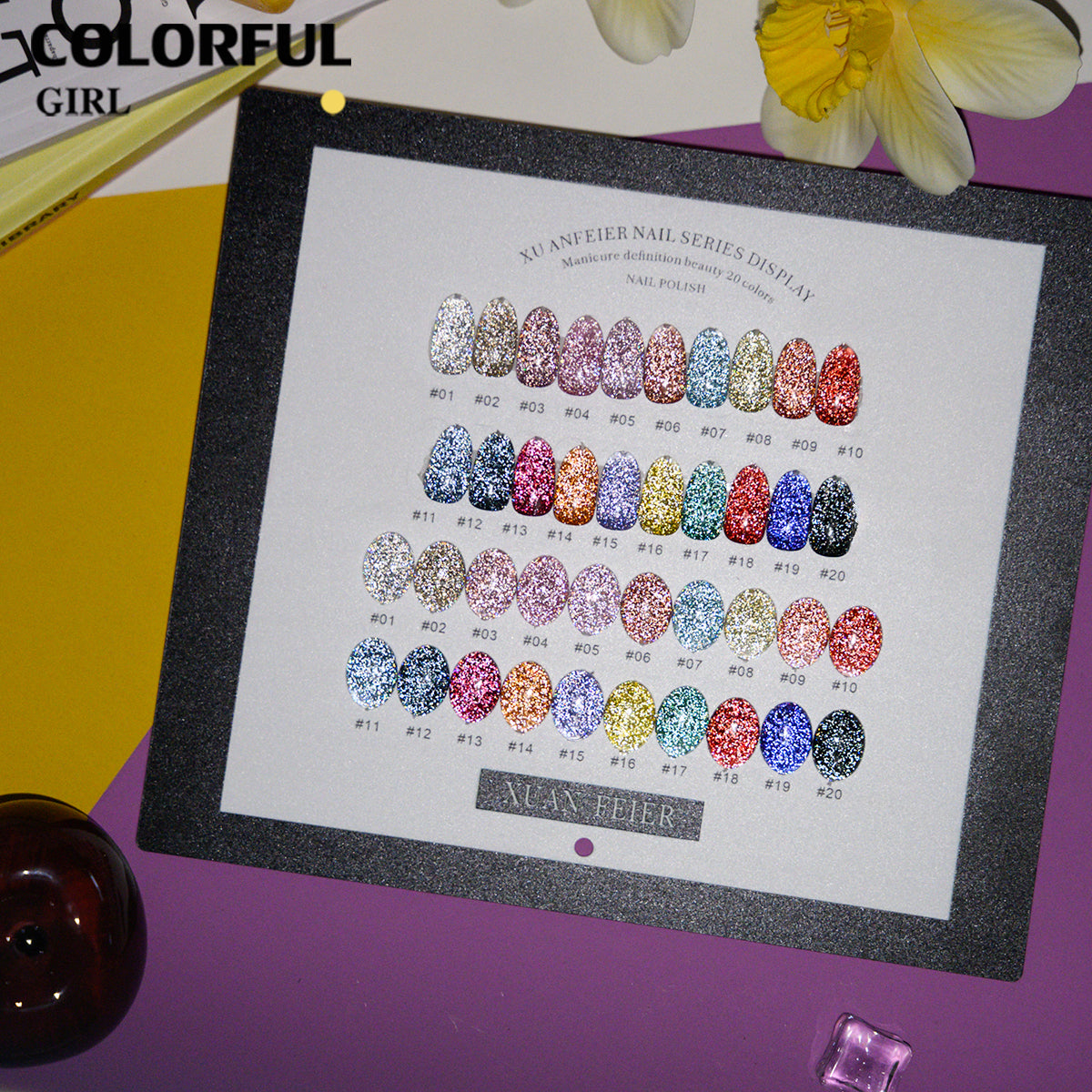 XUANFEIER 20 สี ·สีเจลแฟลช ประกายทรายดาว · คอลเลกชันสีเจลกลิตเตอร์ความหนาแน่นสูง (ทามาให้แล้ว พร้อมใช้งาน) Flash Gel