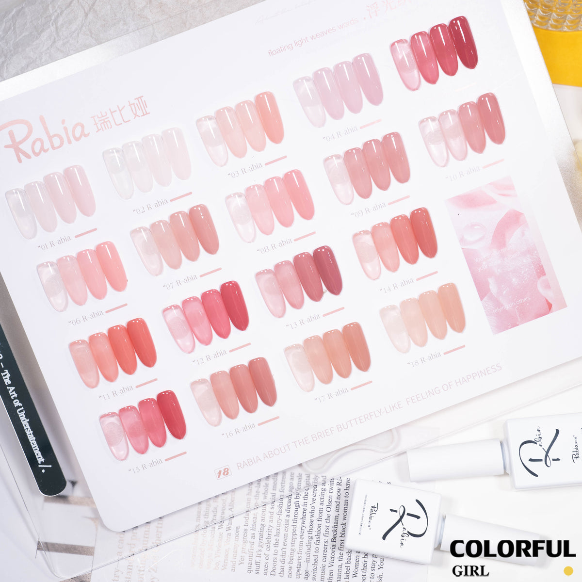 ✨พร้อมส่ง🇹🇭✨ Rabia 18 สี สีเจลไซรัป โทนชมพู Ice Peach 18สี + โทนสีธรรมชาติคล้ายสีผิว แถมชาร์ตสีเจล เนื้อเจลใสละมุน สีสวยชัด เหมาะสำหรับร้านทำเล็บ