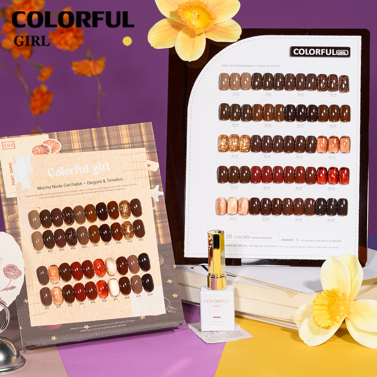 "Colorful Girl โทนสีน้ำตาลนม/มอคค่า ✨ 20 สีครบเซ็ต|รวมหลายเนื้อเจล (สีพื้น/ไซรัป/แฟลช/แคทอาย) ลุคละมุนหรู ดูเรียบหรูมีสไตล์ 💖 (แถมชาร์ทสี พร้อมใช้งาน)"