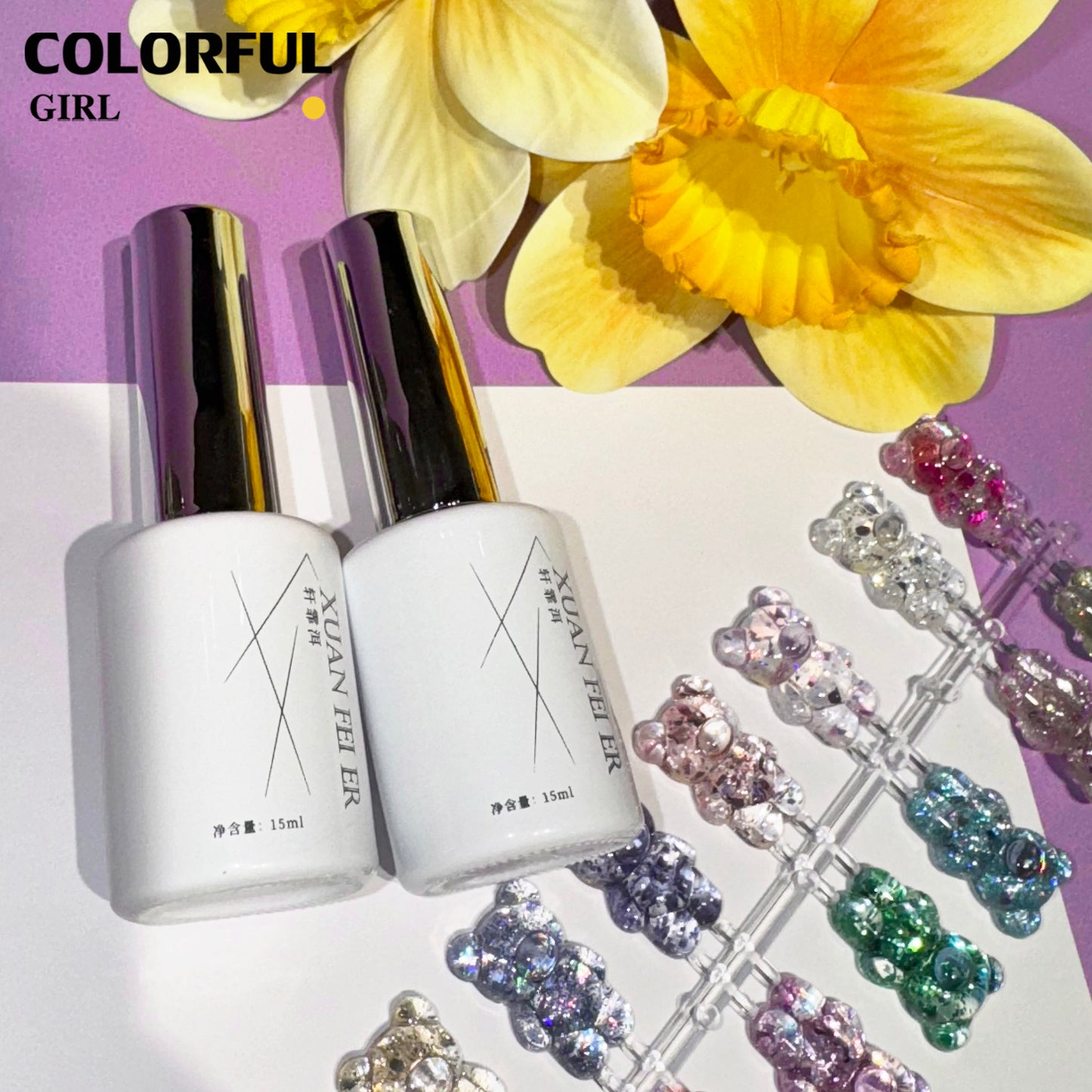 【พร้อมส่ง】สีสีเจล XUANFEIERสีกากเพชร สีเจลกลิซเตอร์ 18 สี แถม ชาร์ทสี(XUANFEIER) สีเจลกลิซเตอร์