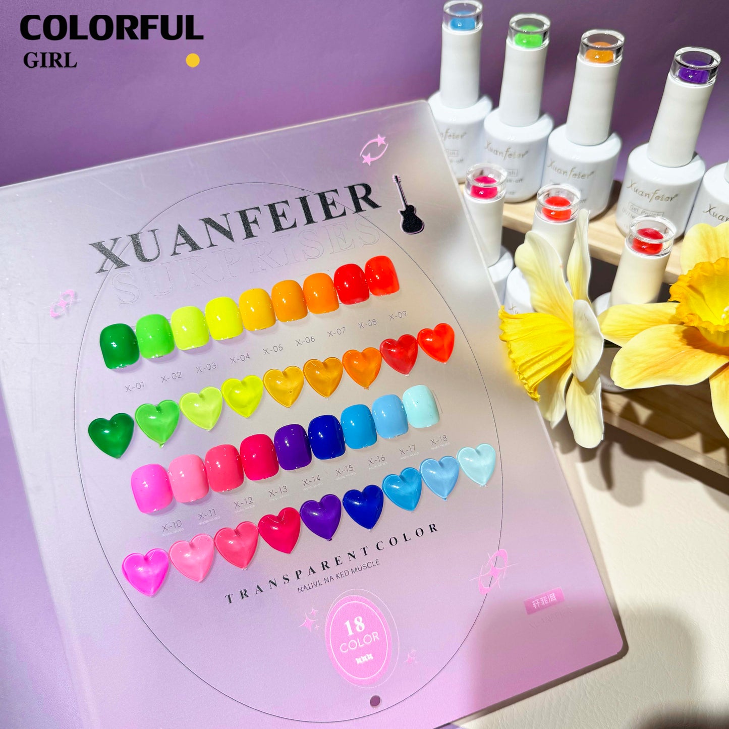 XUANFEIER เจลสีเรืองแสง 18 สีใหม่สุดฮิต พร้อมส่งทันที! แถมฟรีแผ่นสีช่วยเลือกสีสุดน่ารัก สวยติดทนนาน แต่งเล็บง่าย ได้ลุคโดดเด่นทุกโอกาส